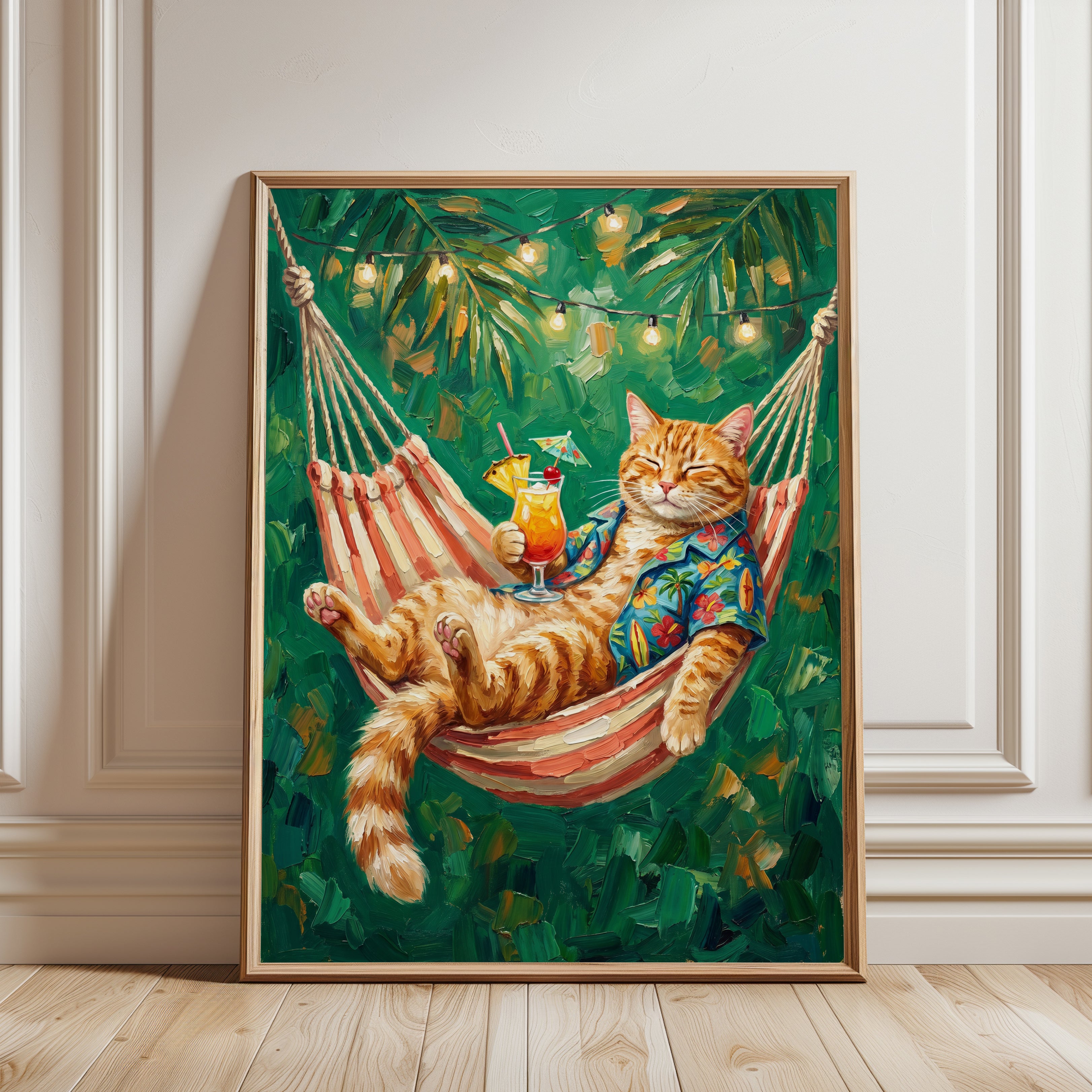 Orange Cat Hammock Print - framed detail