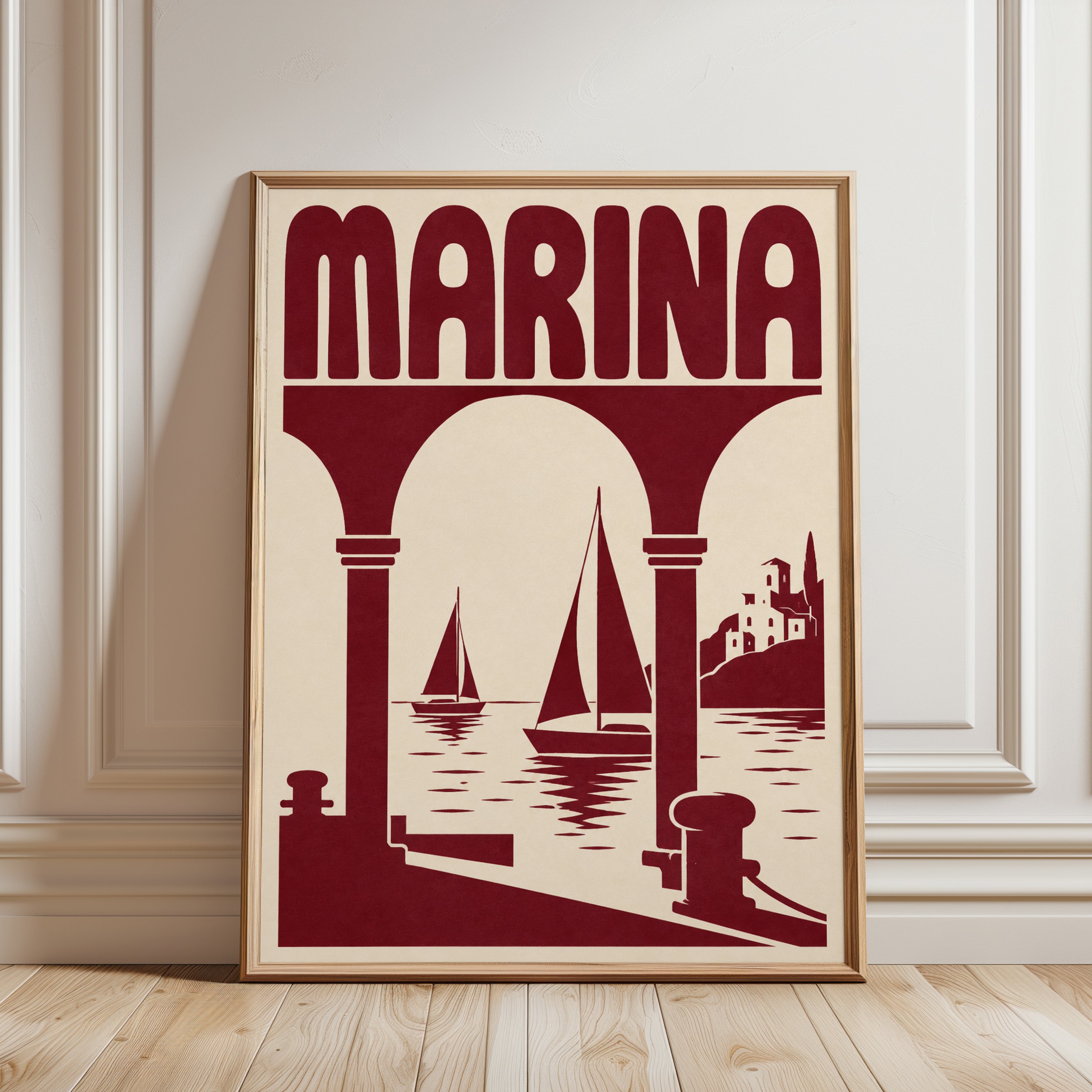 Marina Vintage Travel Poster – Italian Coast - framed detail