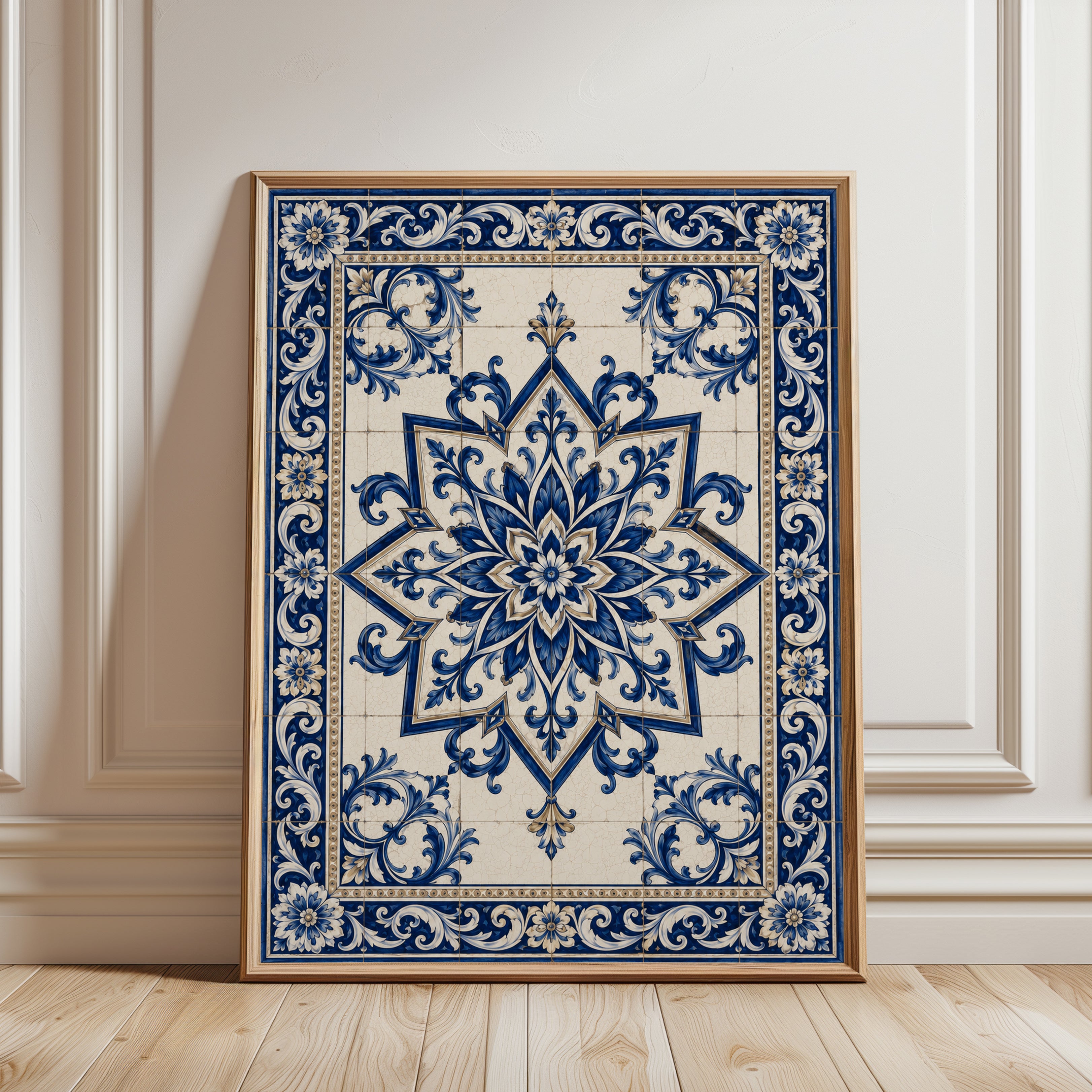 Blue Tile Wall Art – Portuguese Azulejo Print - framed detail