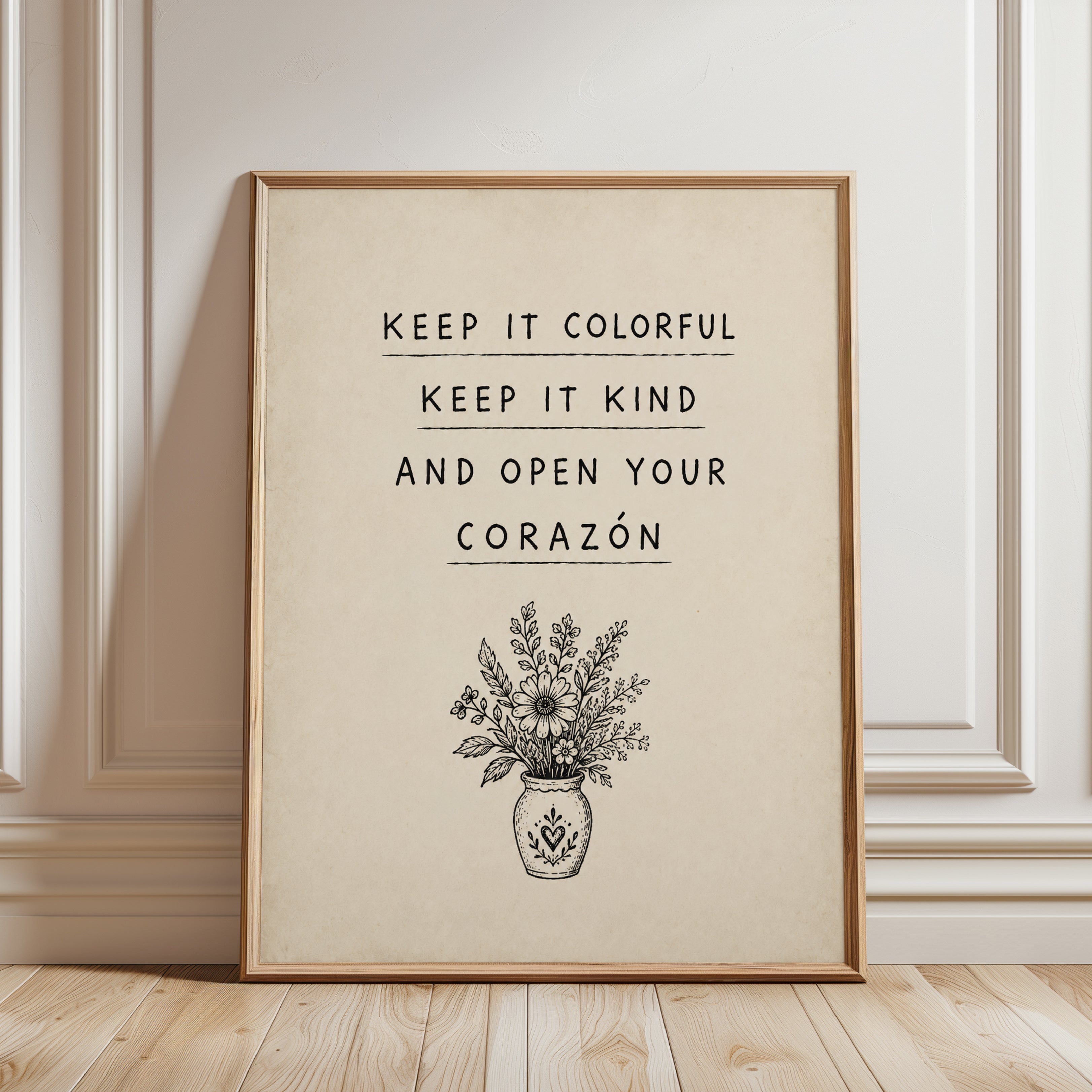 Keep It Colorful Typography Print: Wildflower Vase Illustration - framed detail