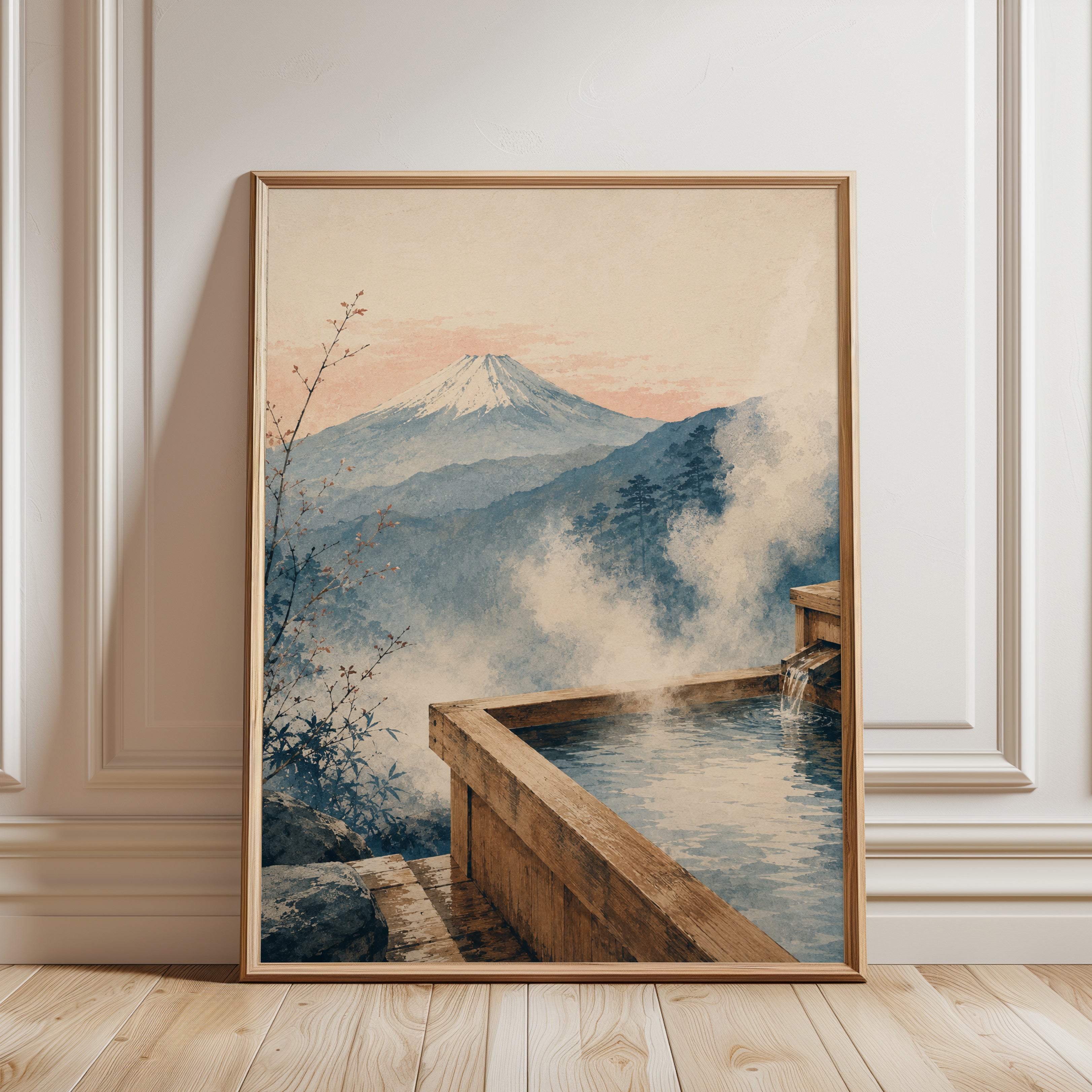 Japanese Hot Spring Print – Mount Fuji Wall Art - framed detail