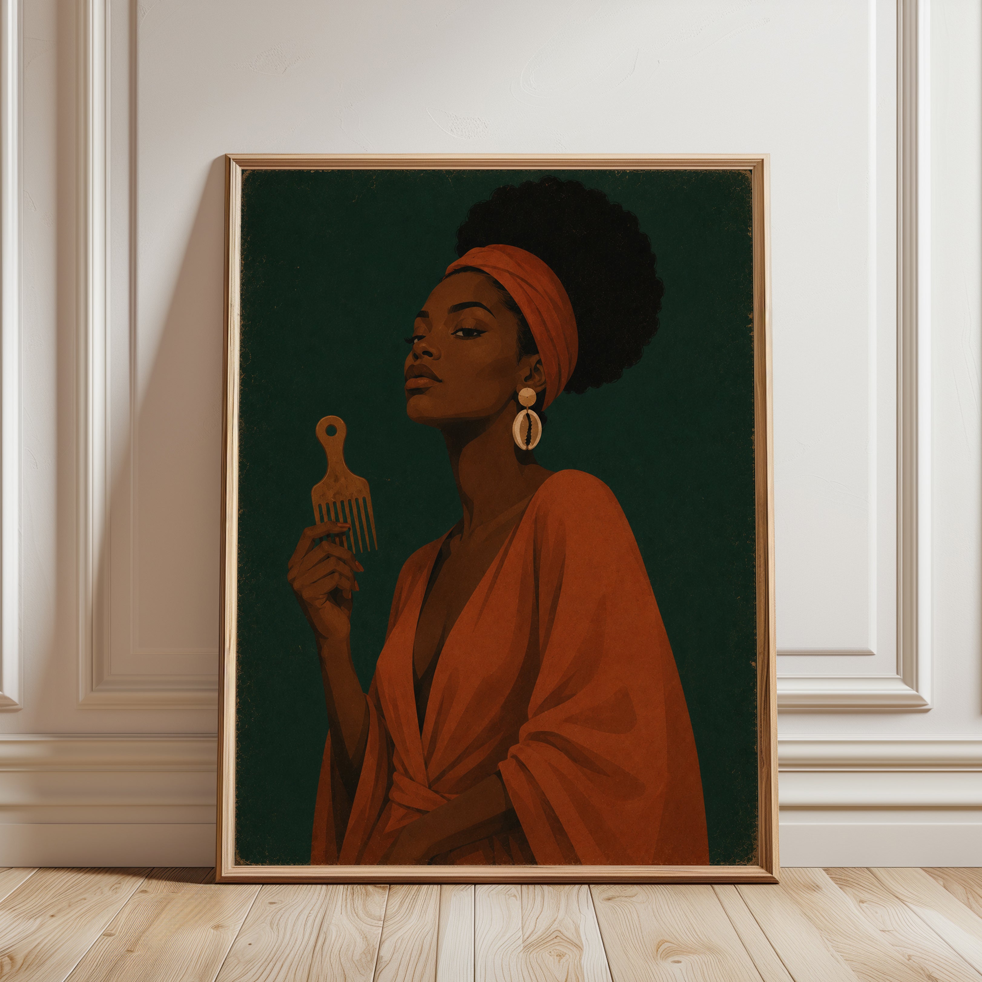 Black Woman Portrait – African Woman Wall Art - framed detail