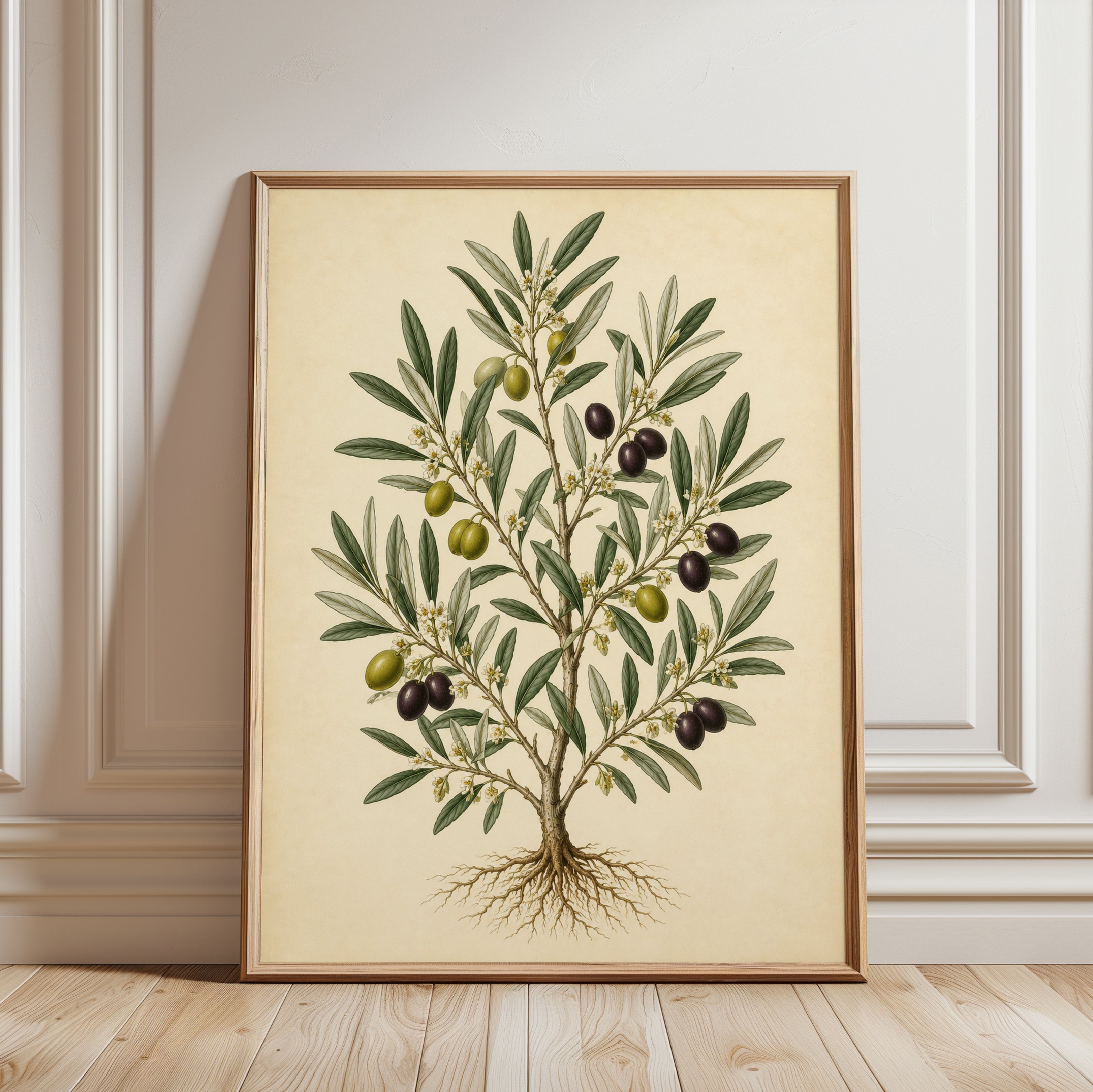 Vintage Olive Tree Botanical Print — Mediterranean Herb Illustration - framed detail