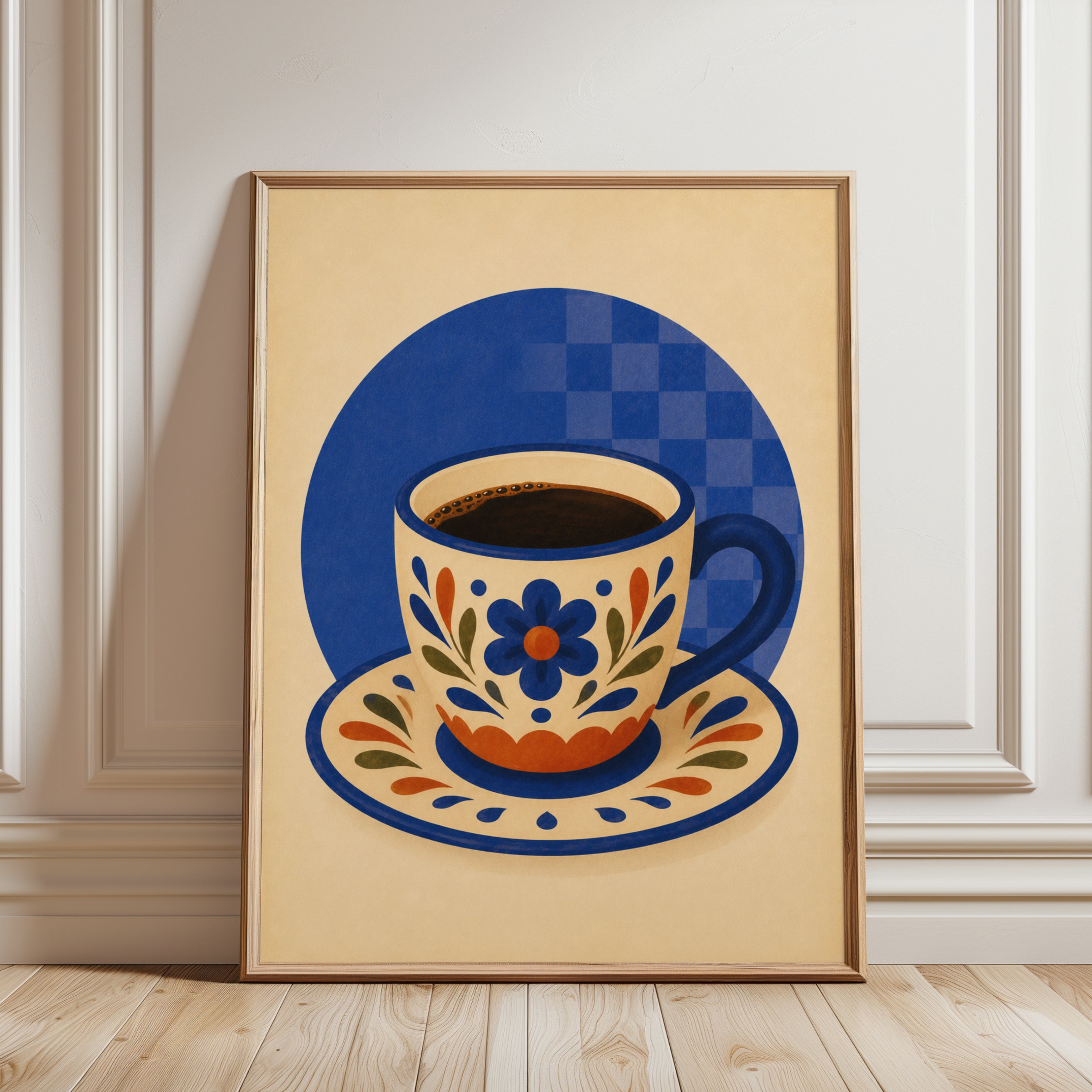 Folk Art Coffee Cup Print - framed detail
