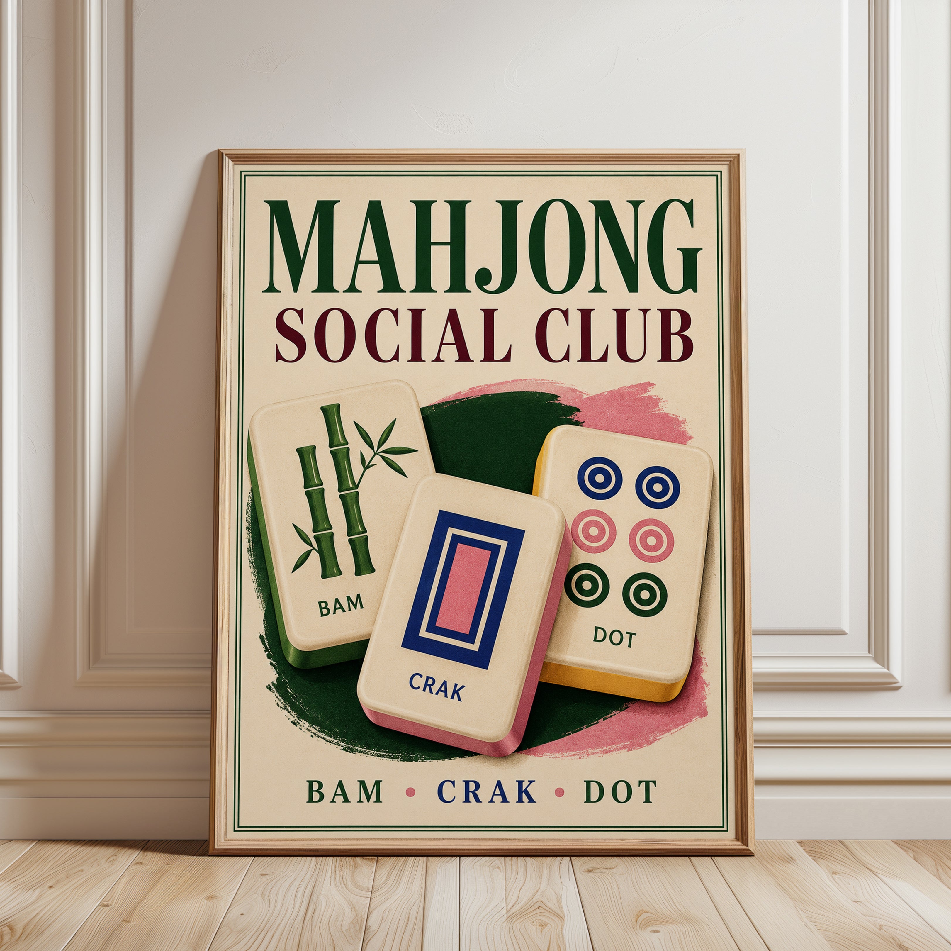 Game Room Wall Art – Mahjong Social Club Print - framed detail