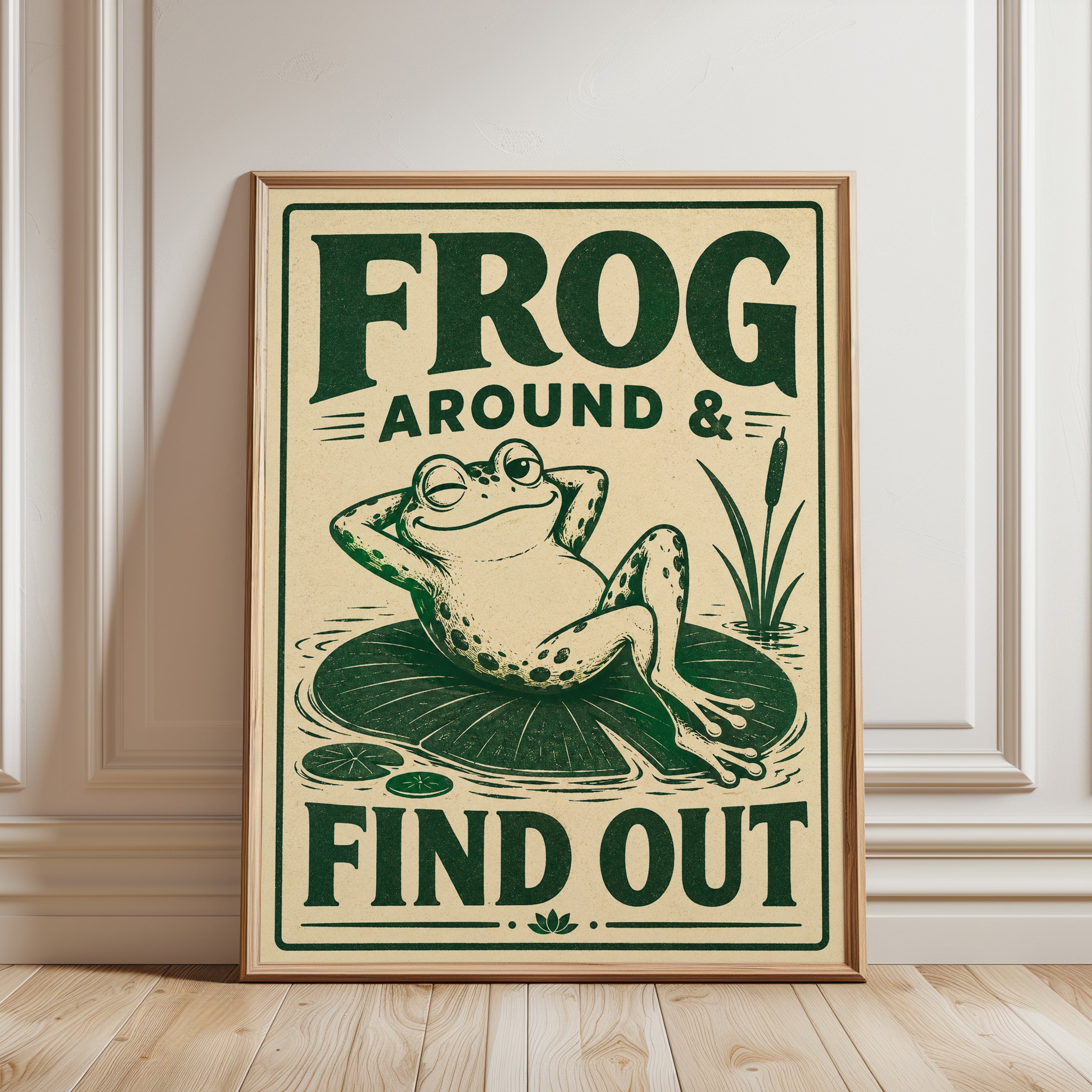 Frog Art Print: Vintage Cottagecore Decor (Kitchen or Bathroom) - framed detail