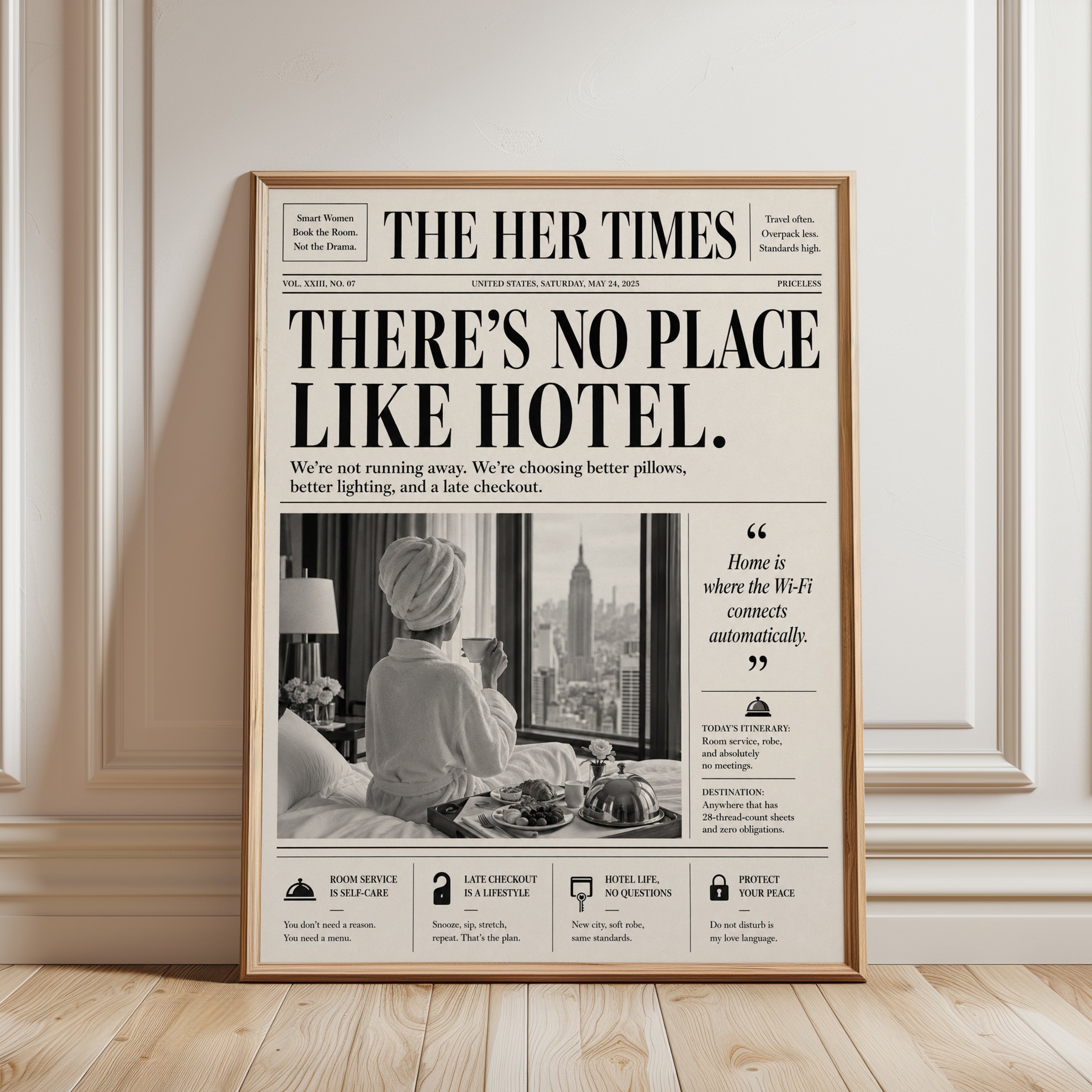 The Her Times Newspaper Print: Vintage Typography Wall Art - framed detail