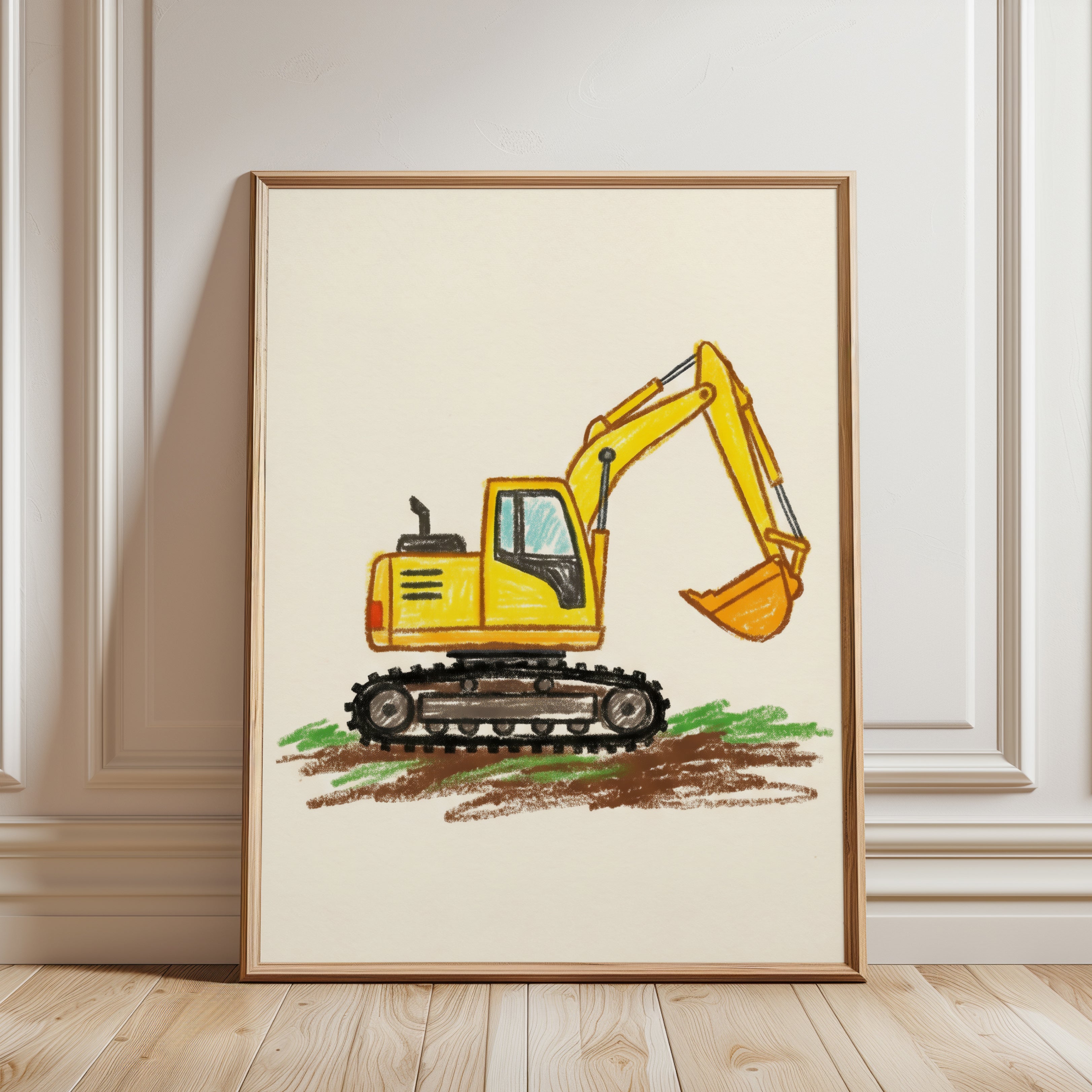 Excavator Wall Art – Construction Truck Print - framed detail