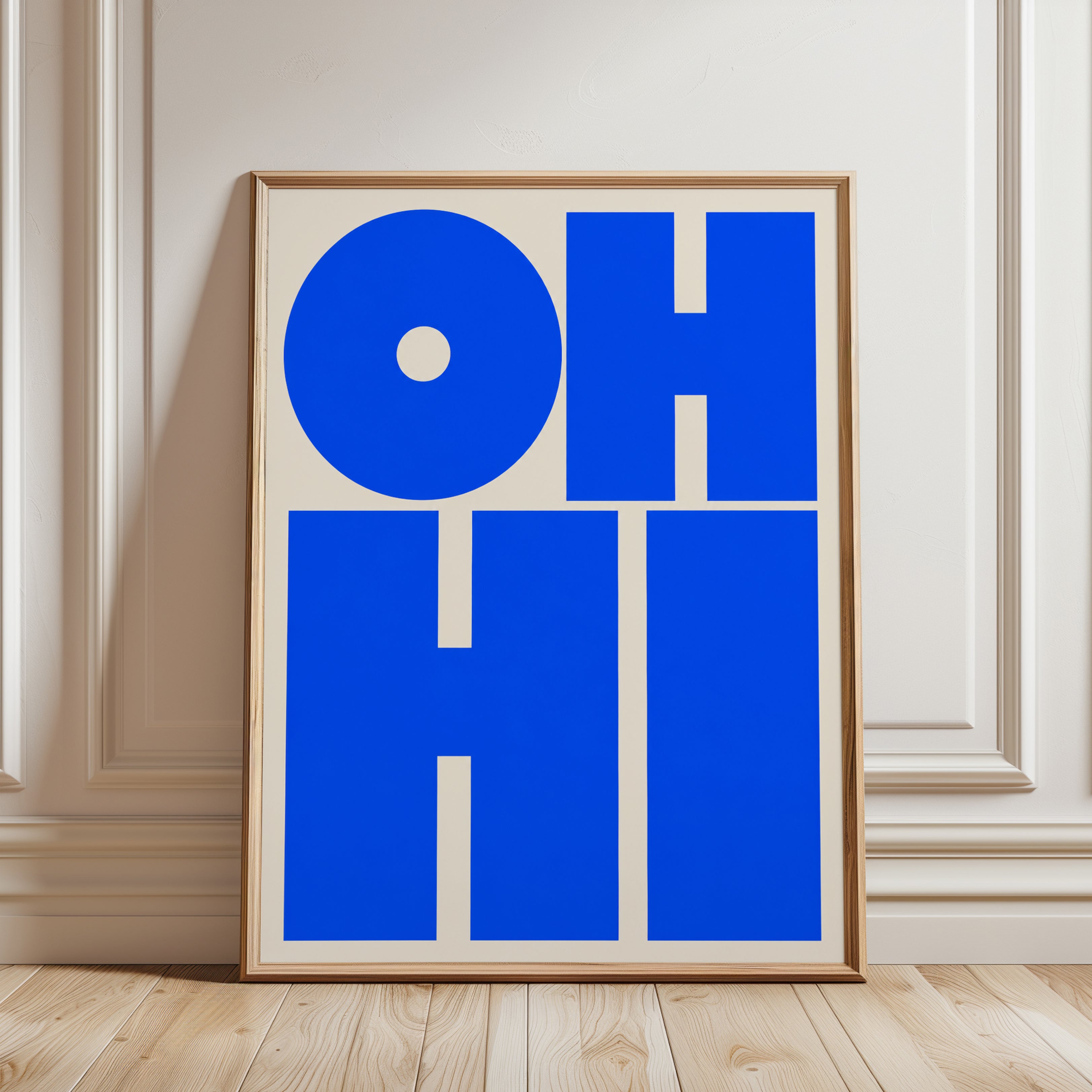 Ohio Typography Print — Bold Blue Geometric Lettering - framed detail