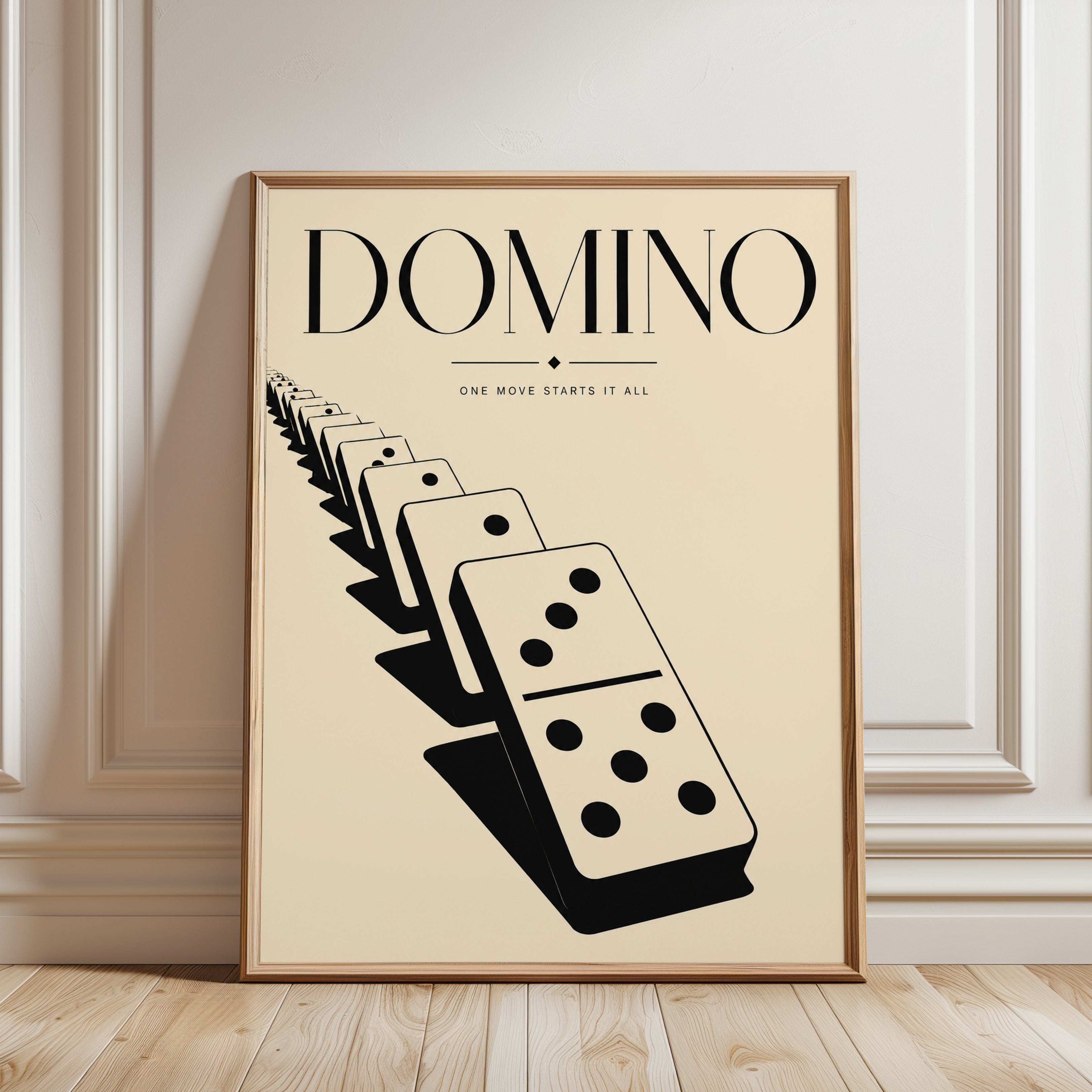 Domino Effect Poster: Vintage Minimalist Black and Cream Design - framed detail