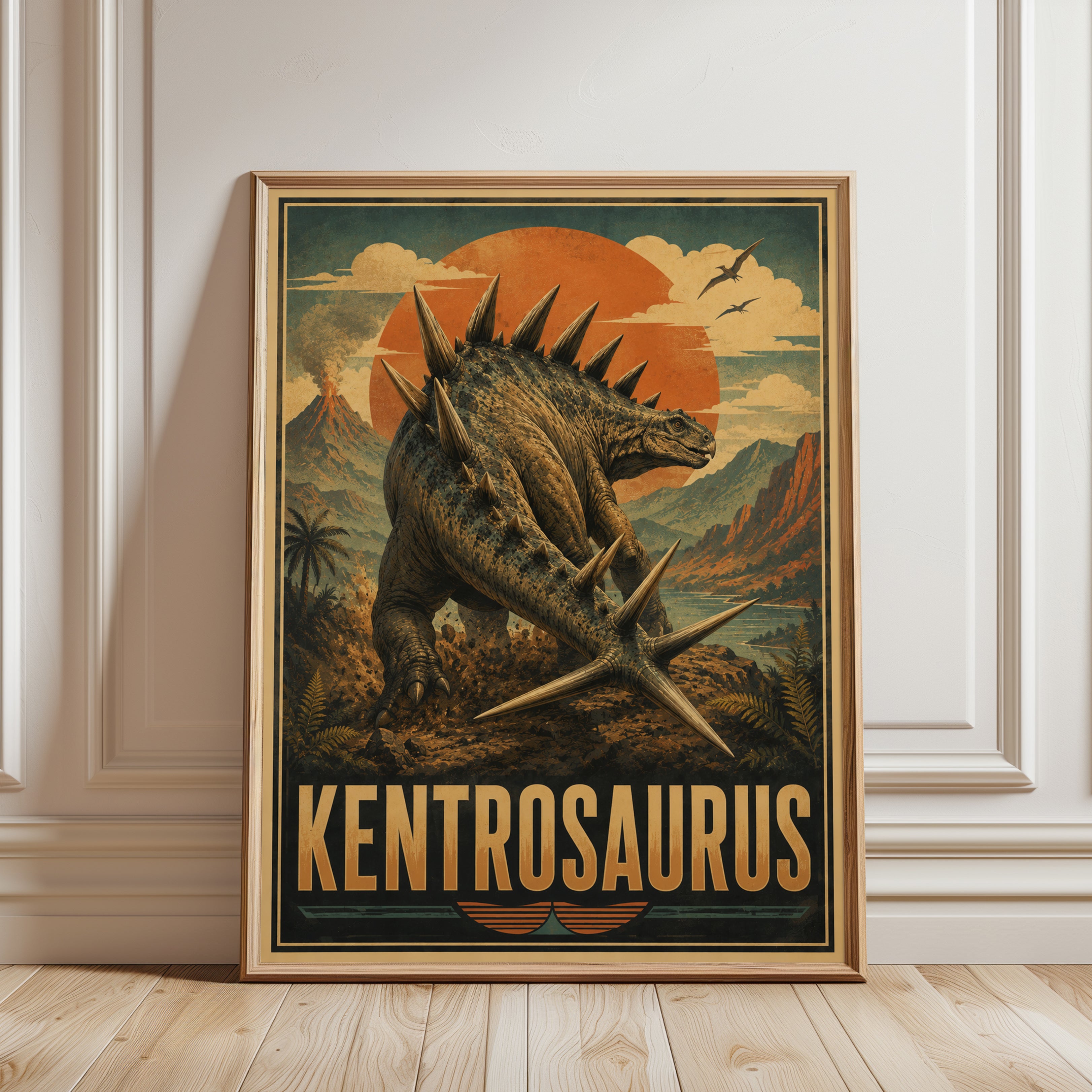 Kentrosaurus Dinosaur Print - framed detail