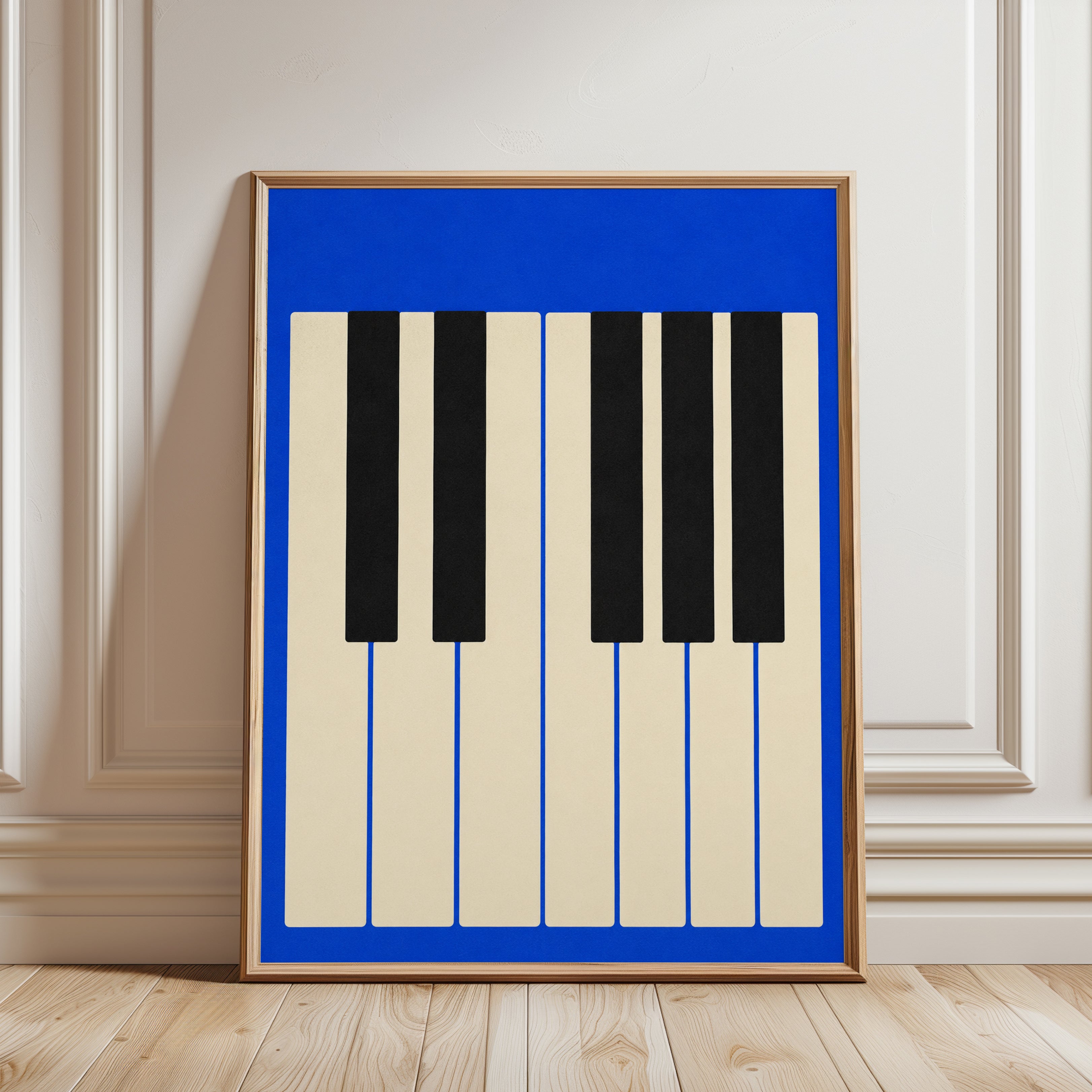 Piano Keys Art Print — Bold Graphic Music Poster - framed detail