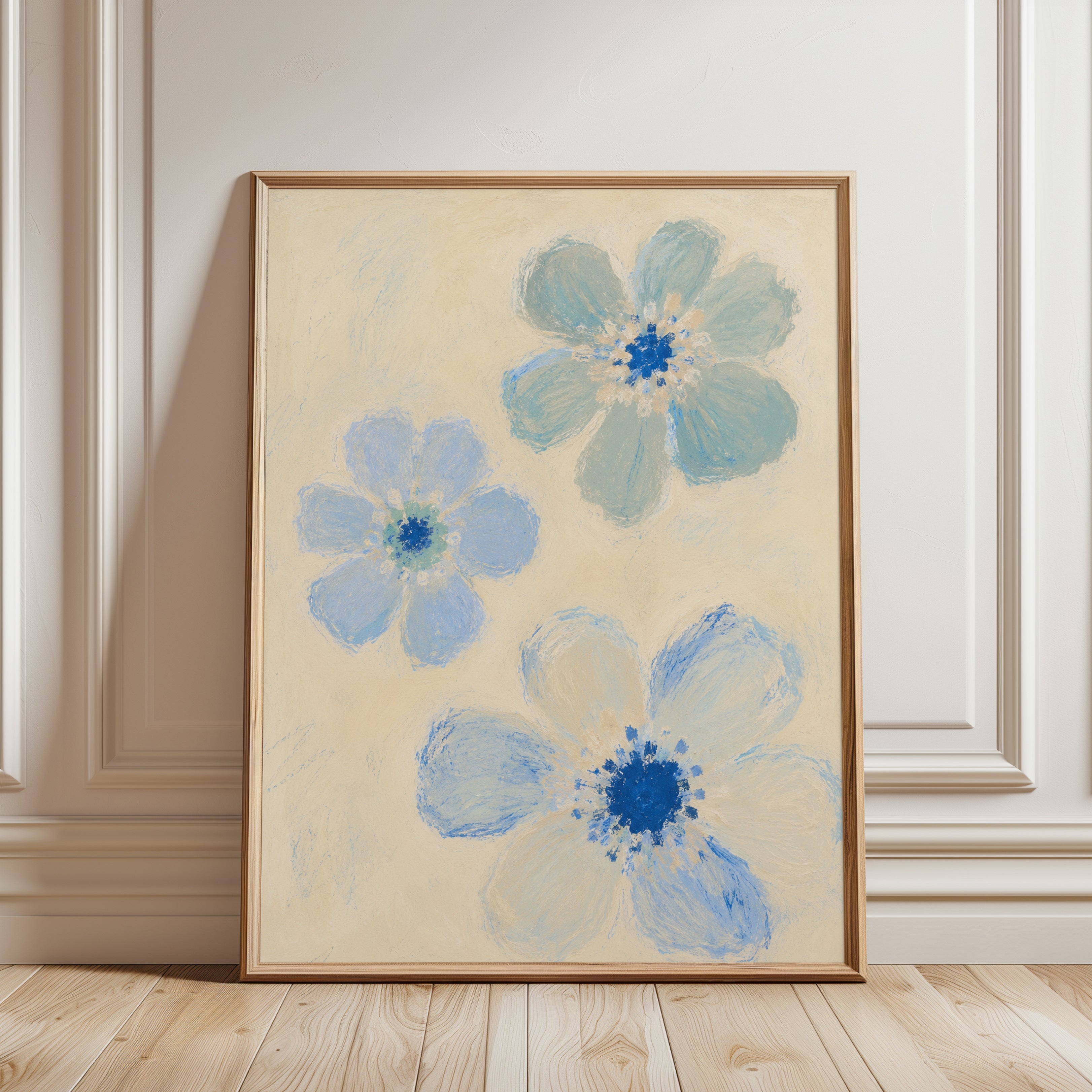 Blue Flower Wall Art – Soft Floral Print - framed detail