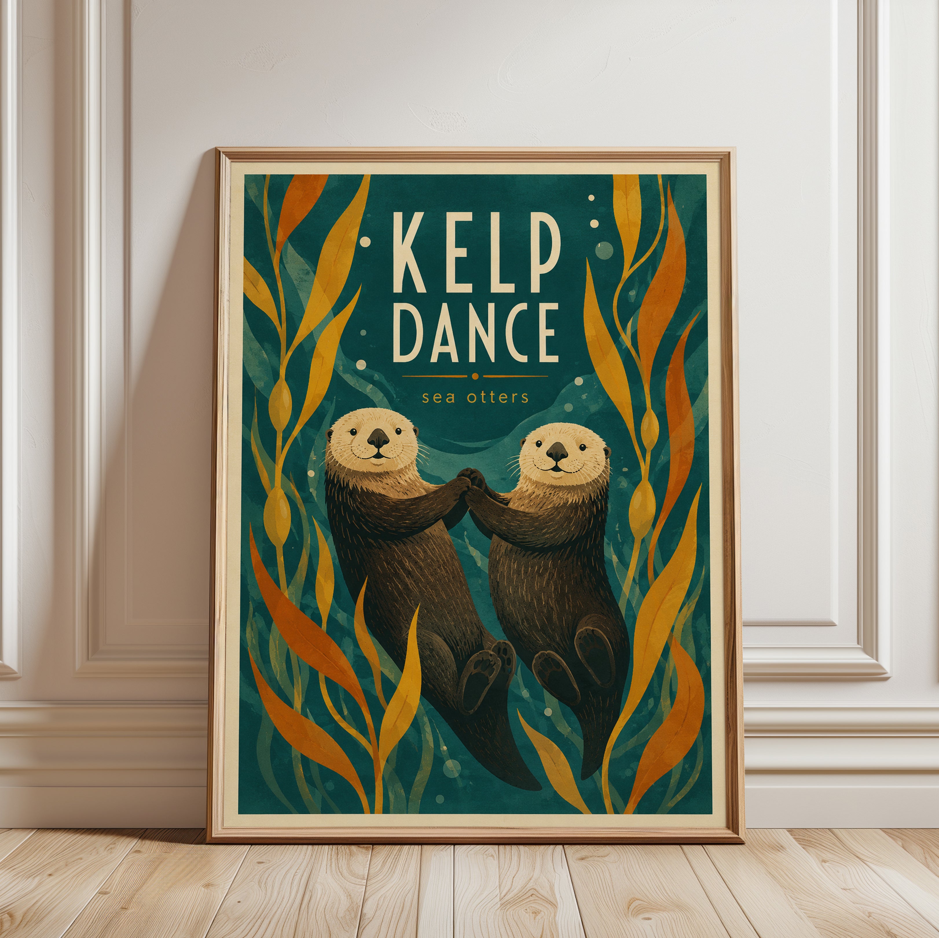 Sea Otter Print — Kelp Dance Vintage Illustration - framed detail