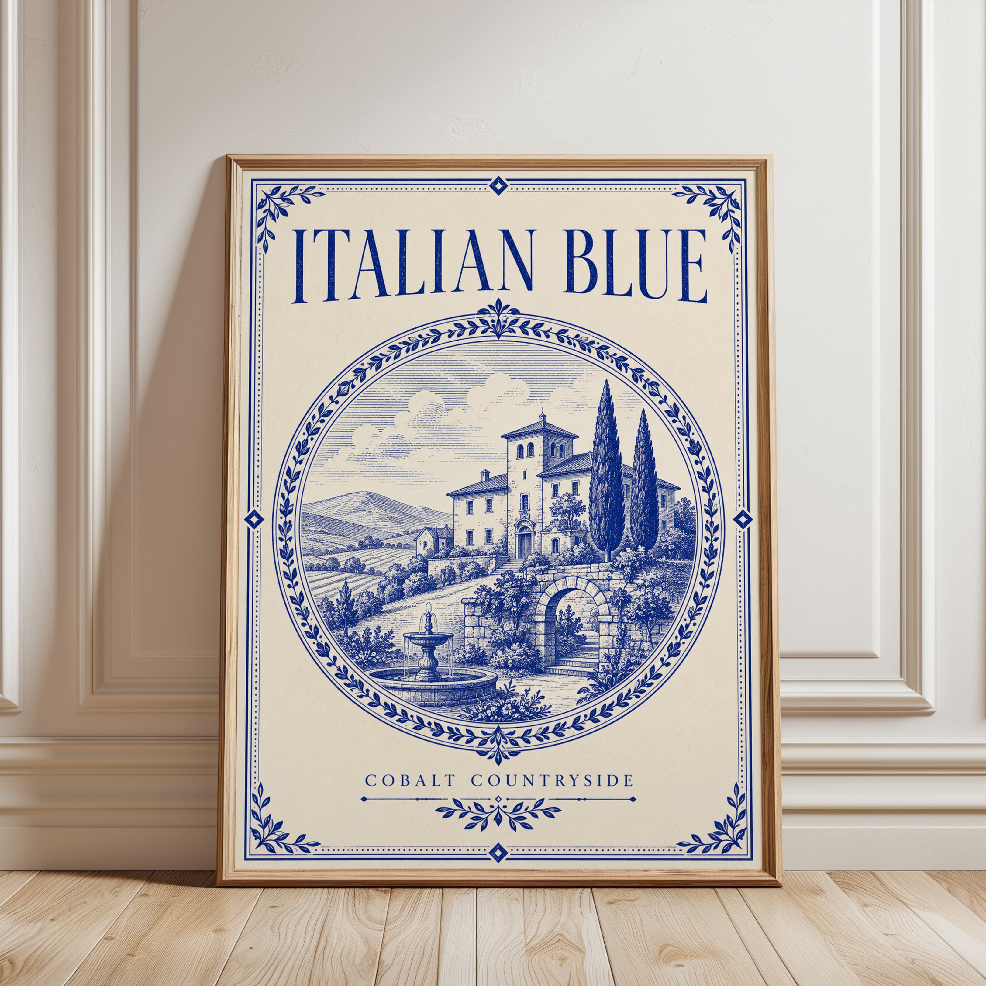 Italian Countryside Poster – Tuscan Villa Print - framed detail