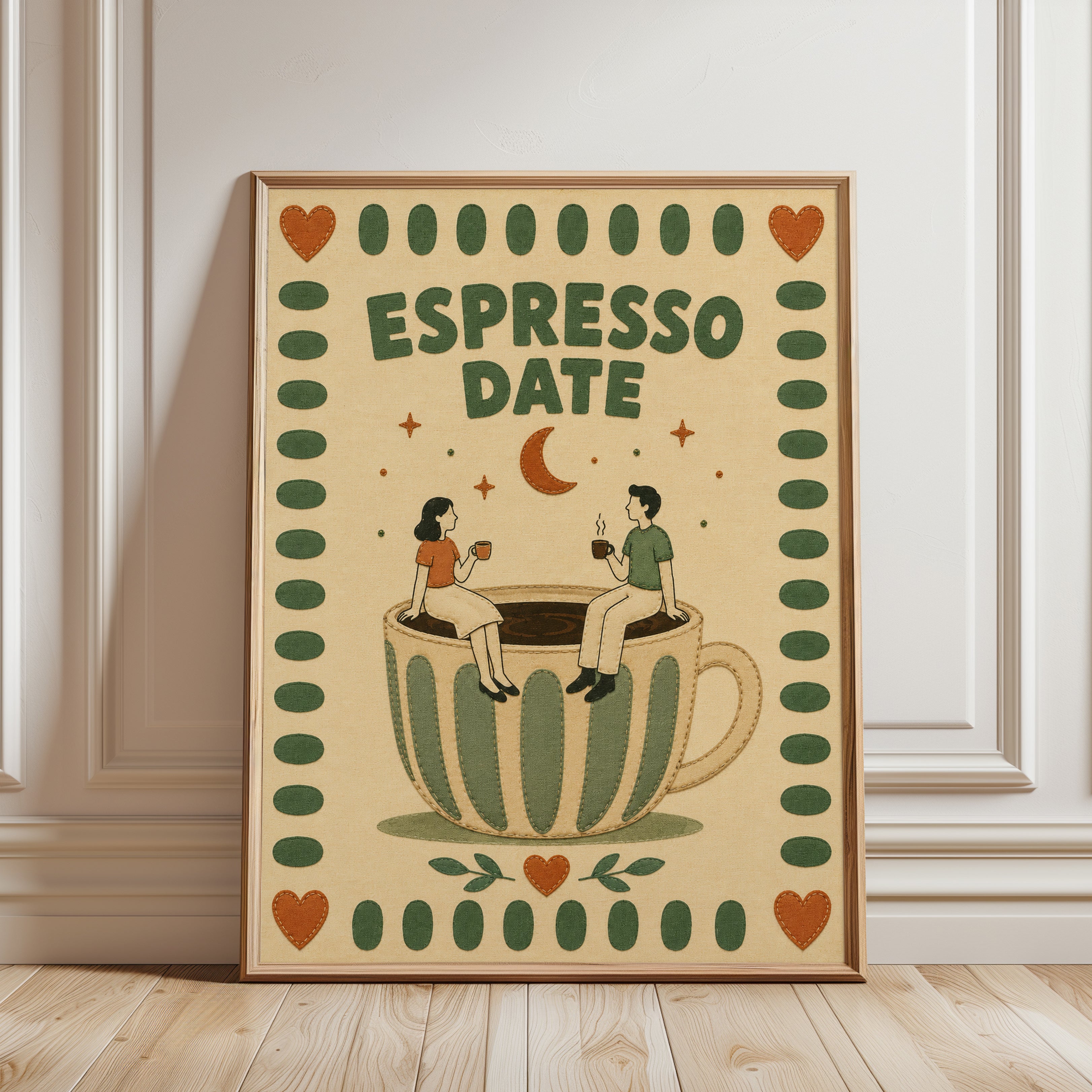 Espresso Date Poster: Vintage Coffee Romance Illustration - framed detail