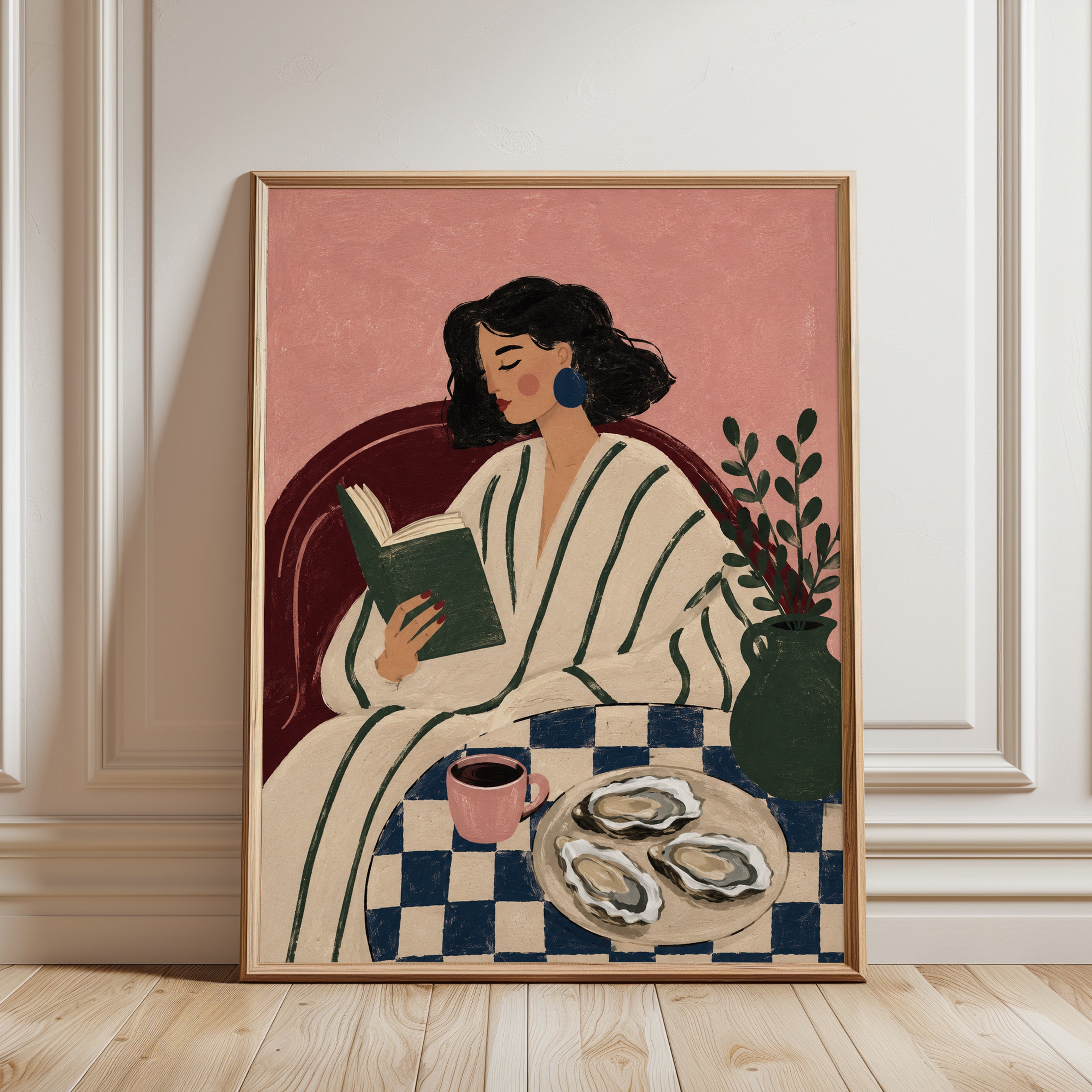 Woman Reading Wall Art – Coffee Print - framed detail
