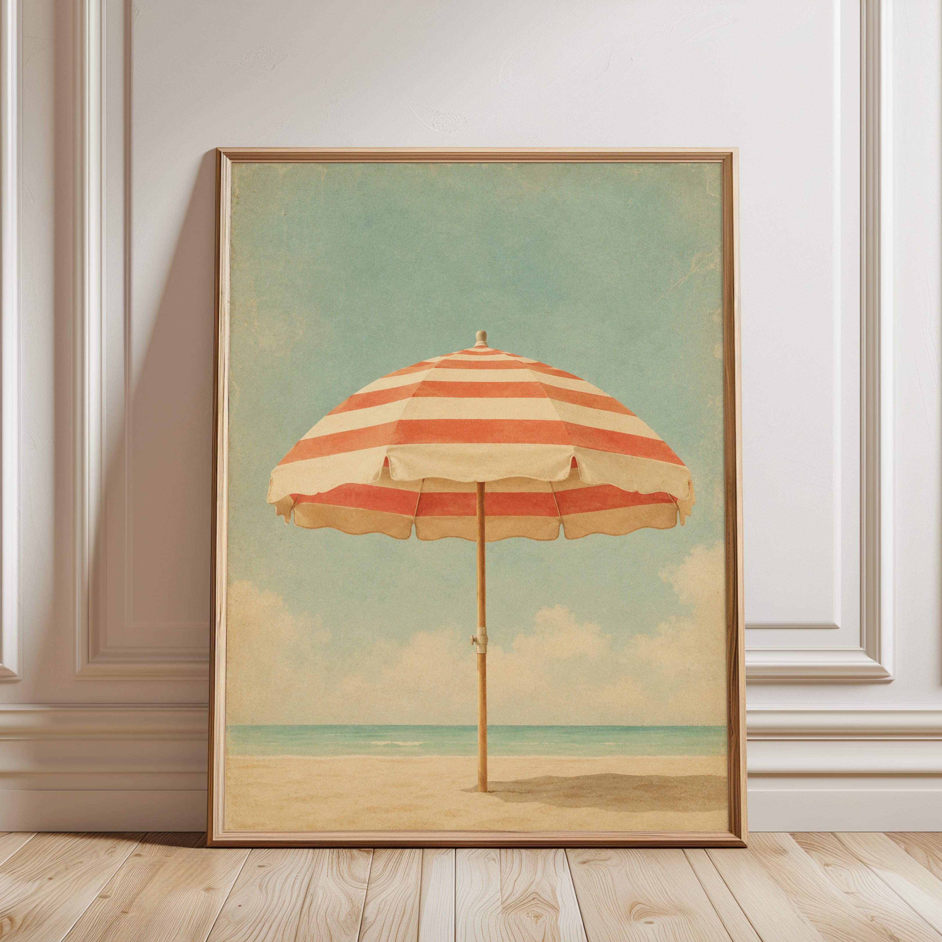 Beach Umbrella Wall Art – Coastal Print - framed detail