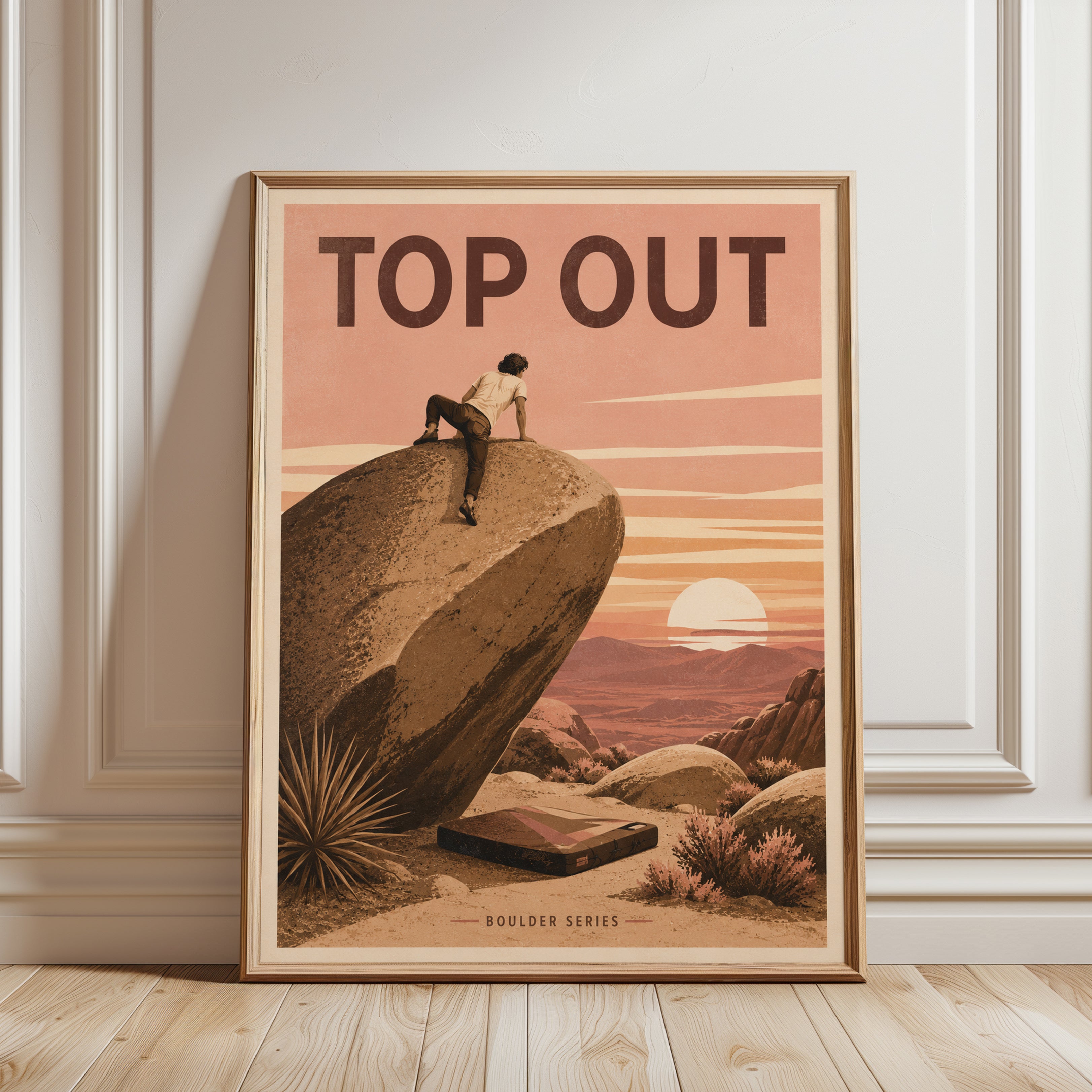 Motivational Rock Climbing Poster – Top Out Print - framed detail