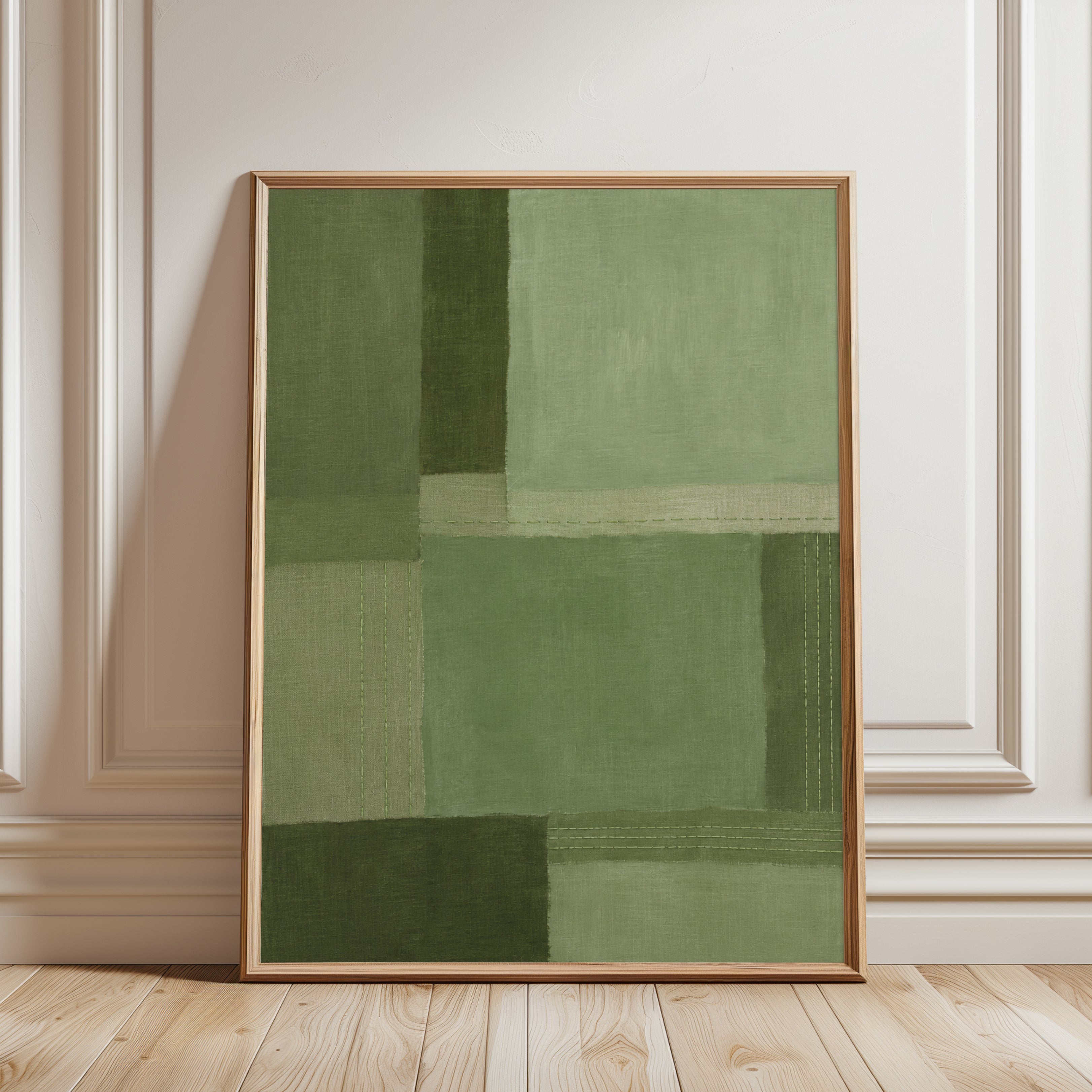 Green Abstract Wall Art – Minimalist Block Print - framed detail