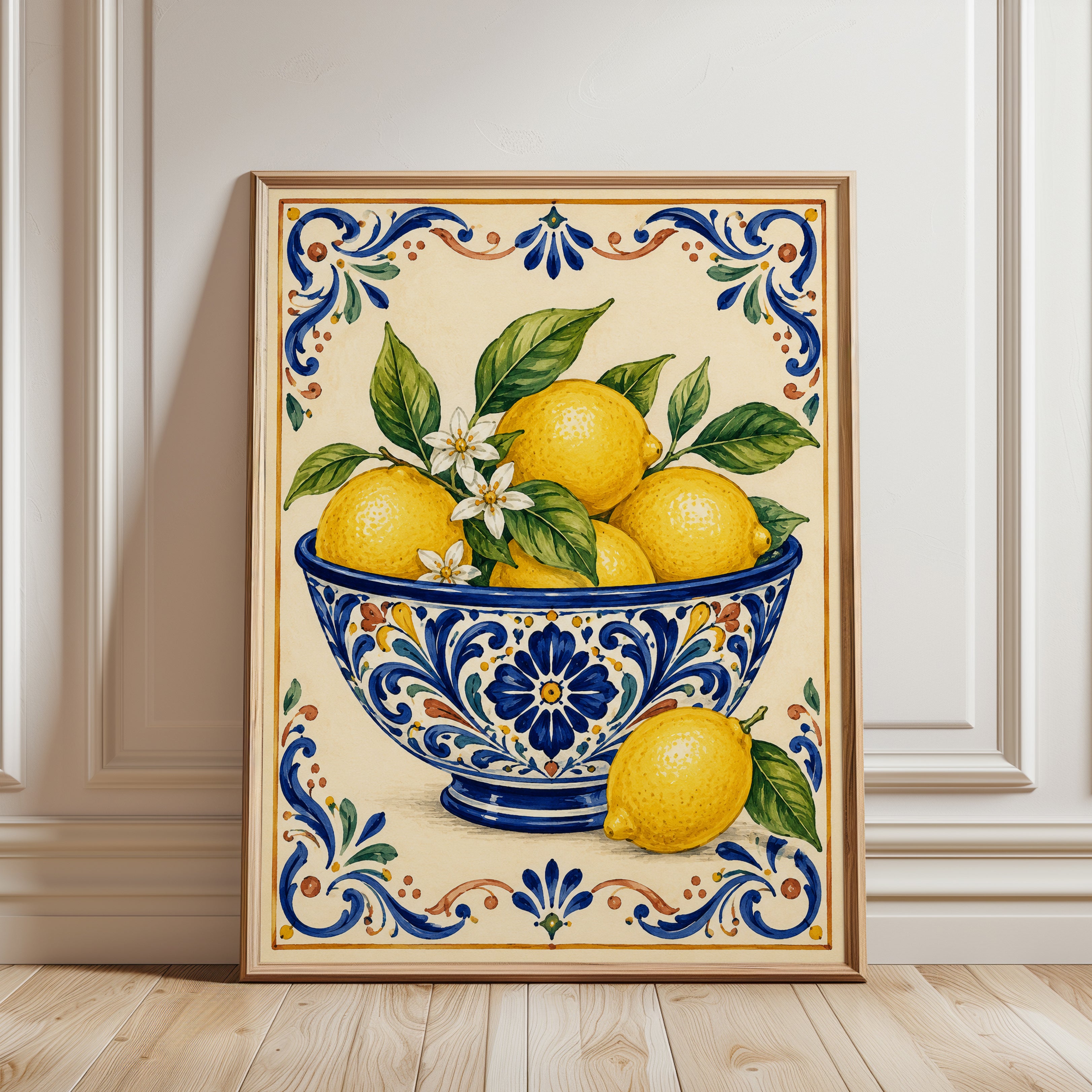 Lemon Kitchen Wall Art – Italian Tile Print - framed detail