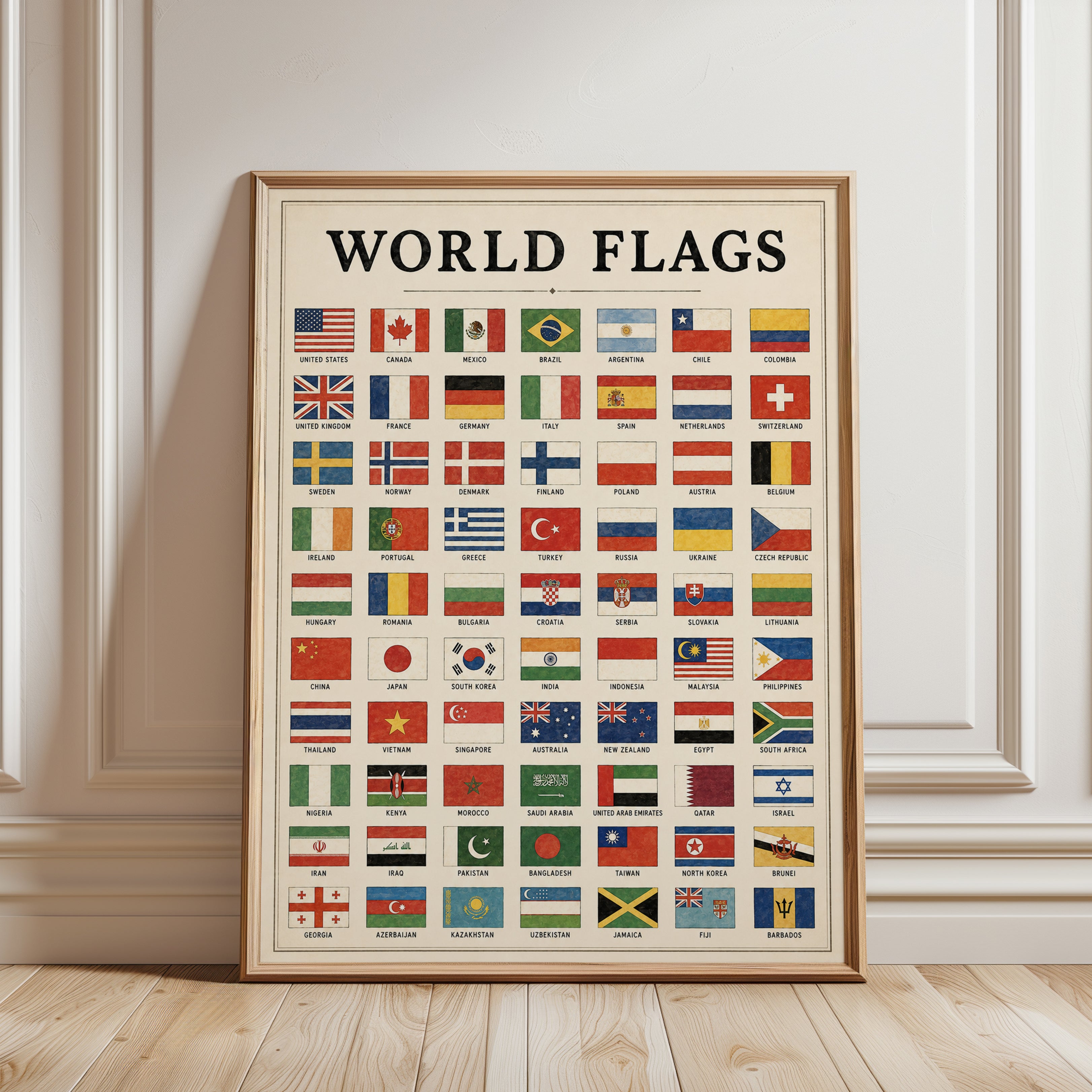 World Flags Reference Chart - framed detail
