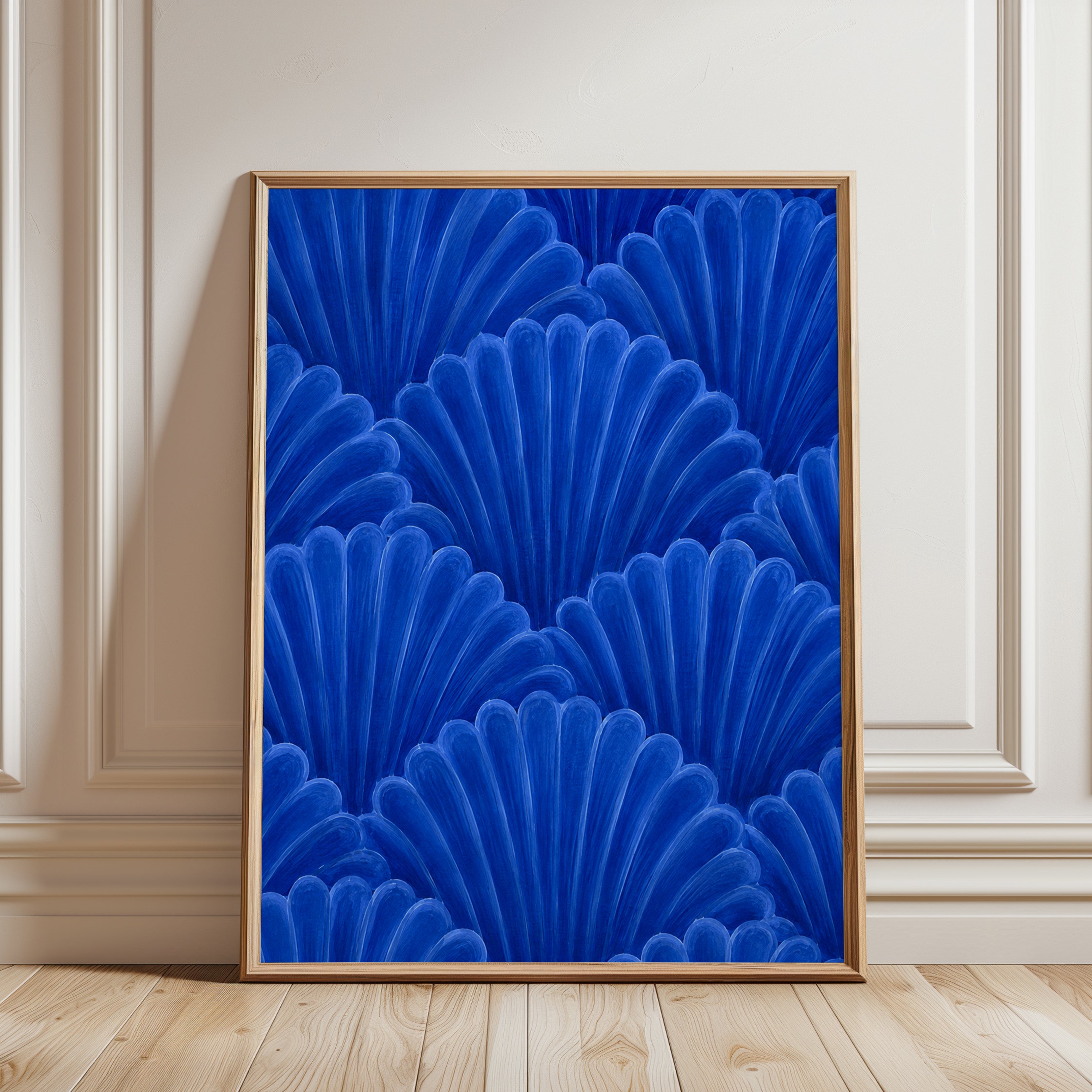 Blue Abstract Art Print – Modern Wave Wall Art - framed detail