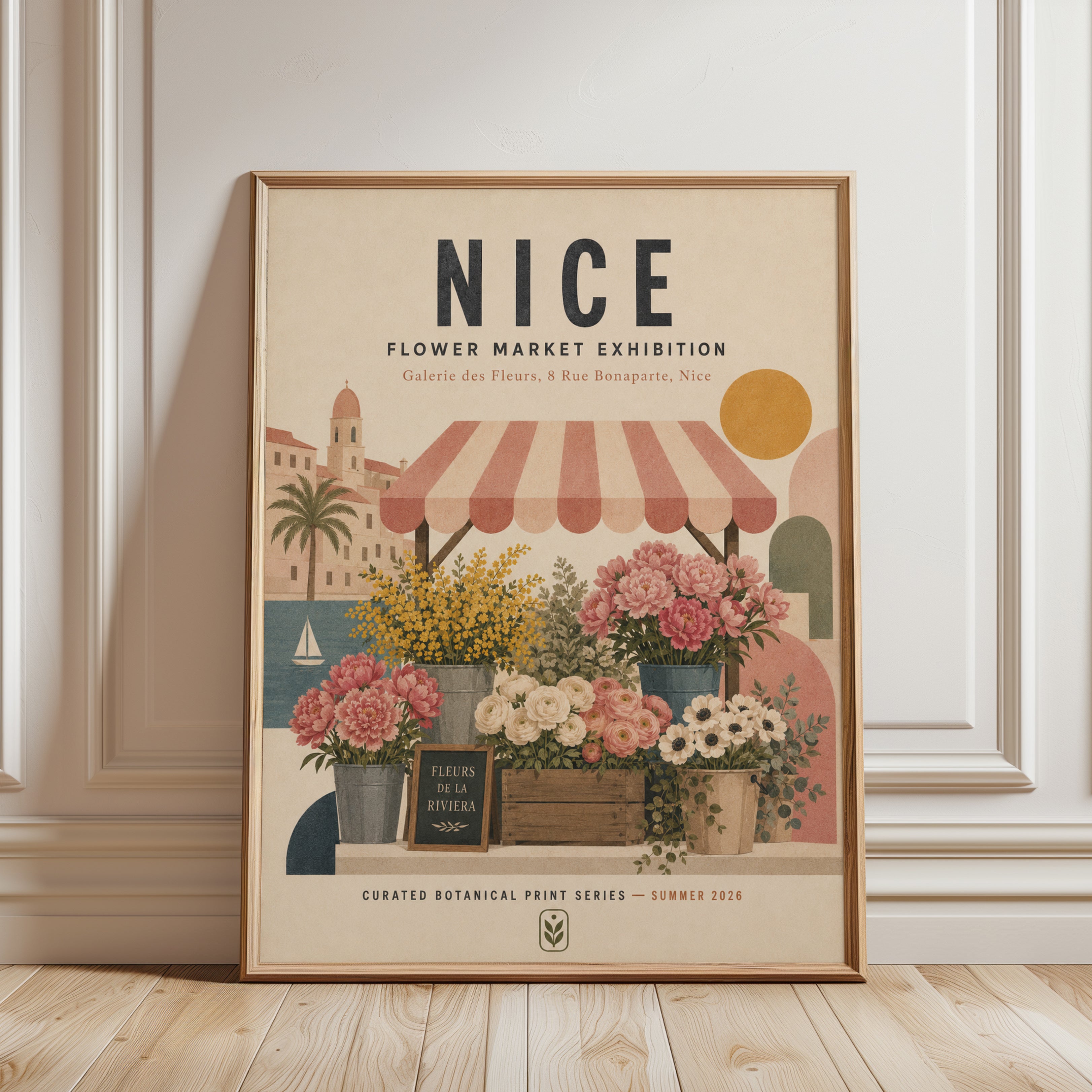 Nice Flower Market Poster: Vintage French Riviera Botanical Art - framed detail