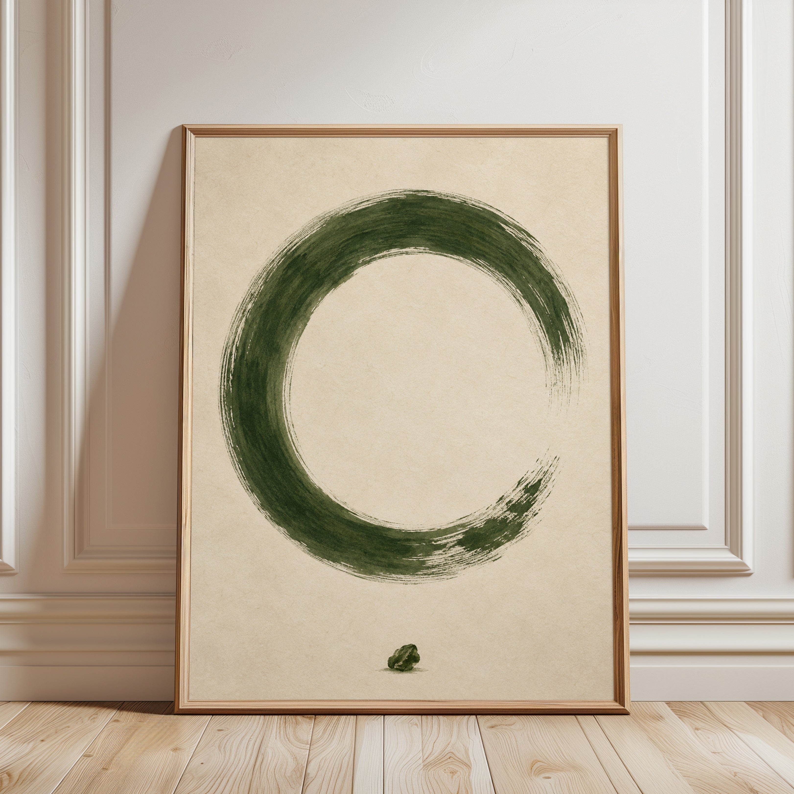 Zen Circle Wall Art – Green Enso Print - framed detail