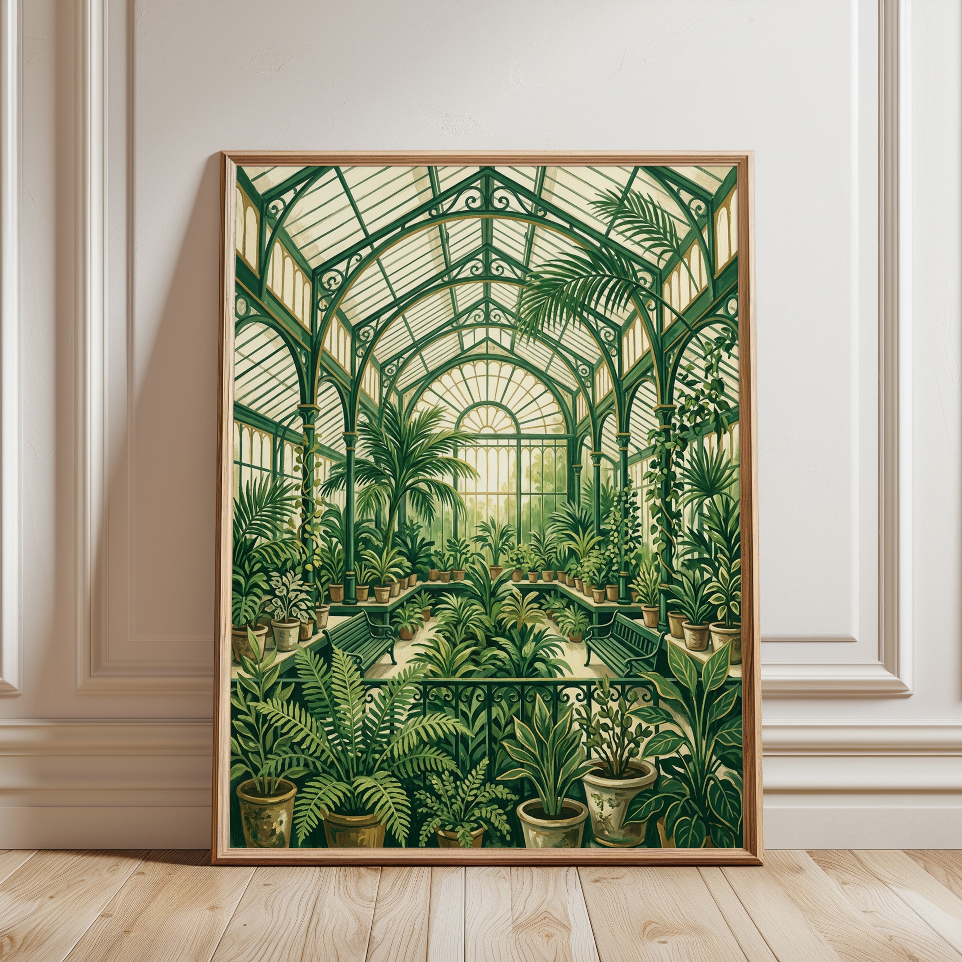 Victorian Conservatory Art Print: Green Botanical Garden - framed detail