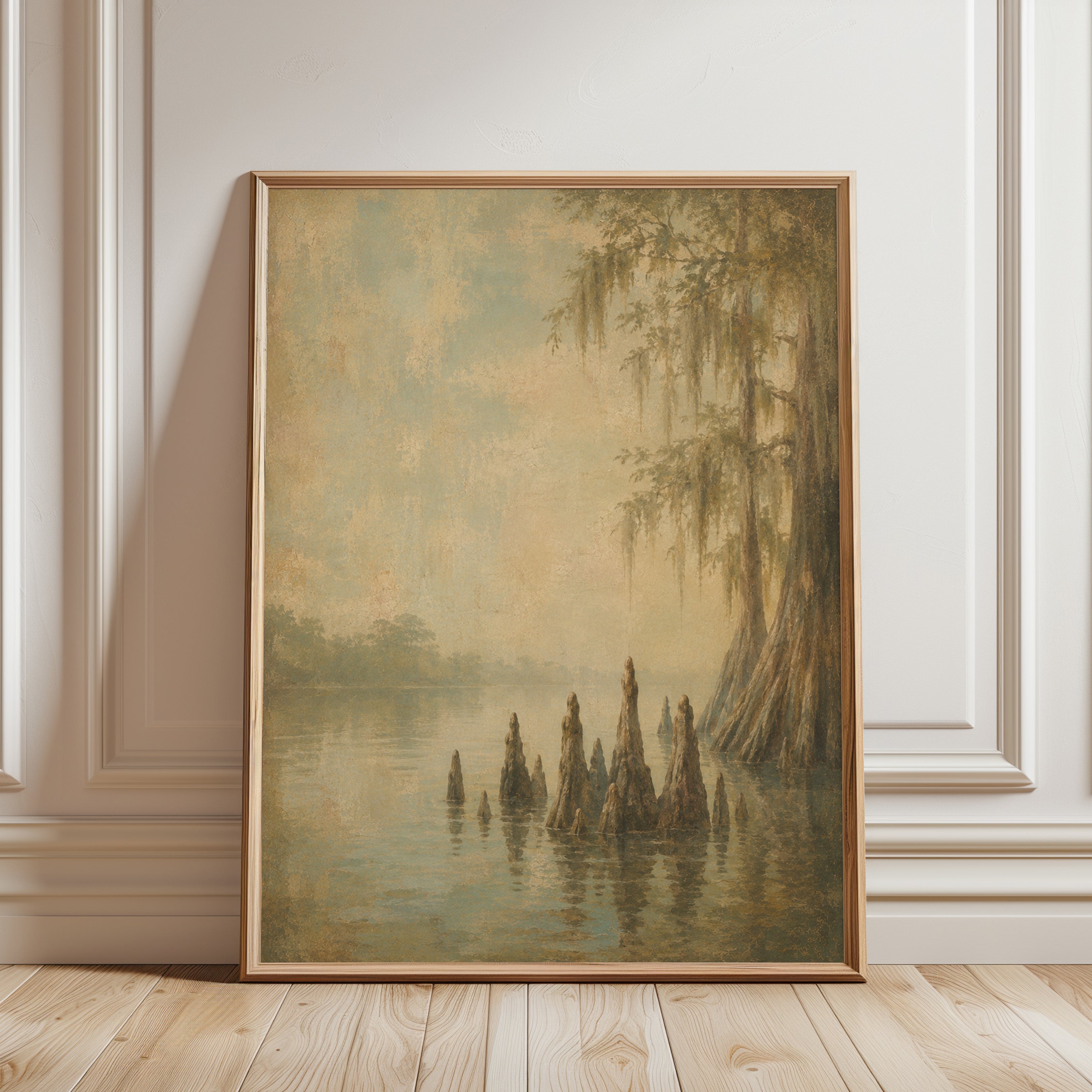 Swamp Landscape Wall Art – Vintage Nature Print - framed detail