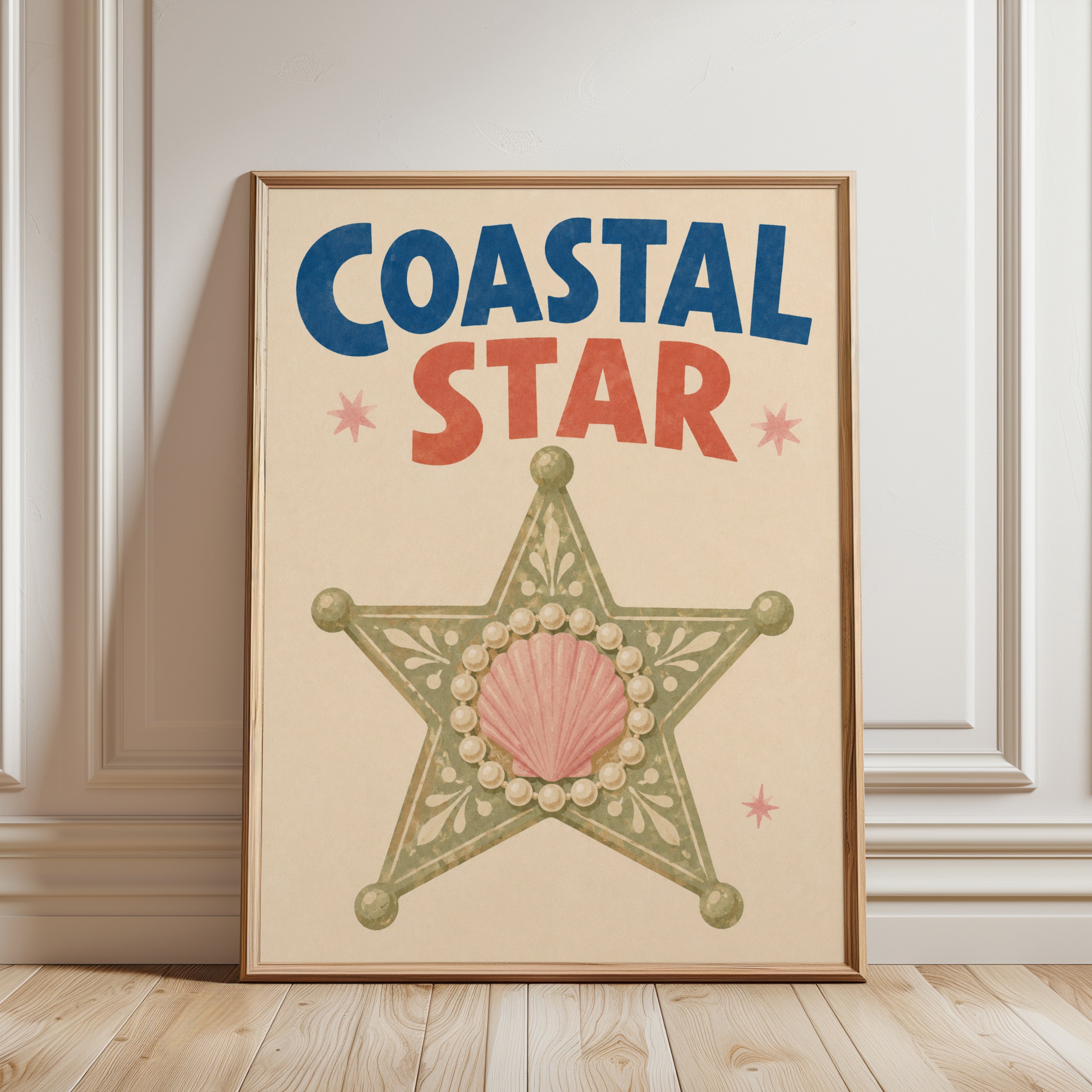 Coastal Wall Art – Vintage Beach Print - framed detail