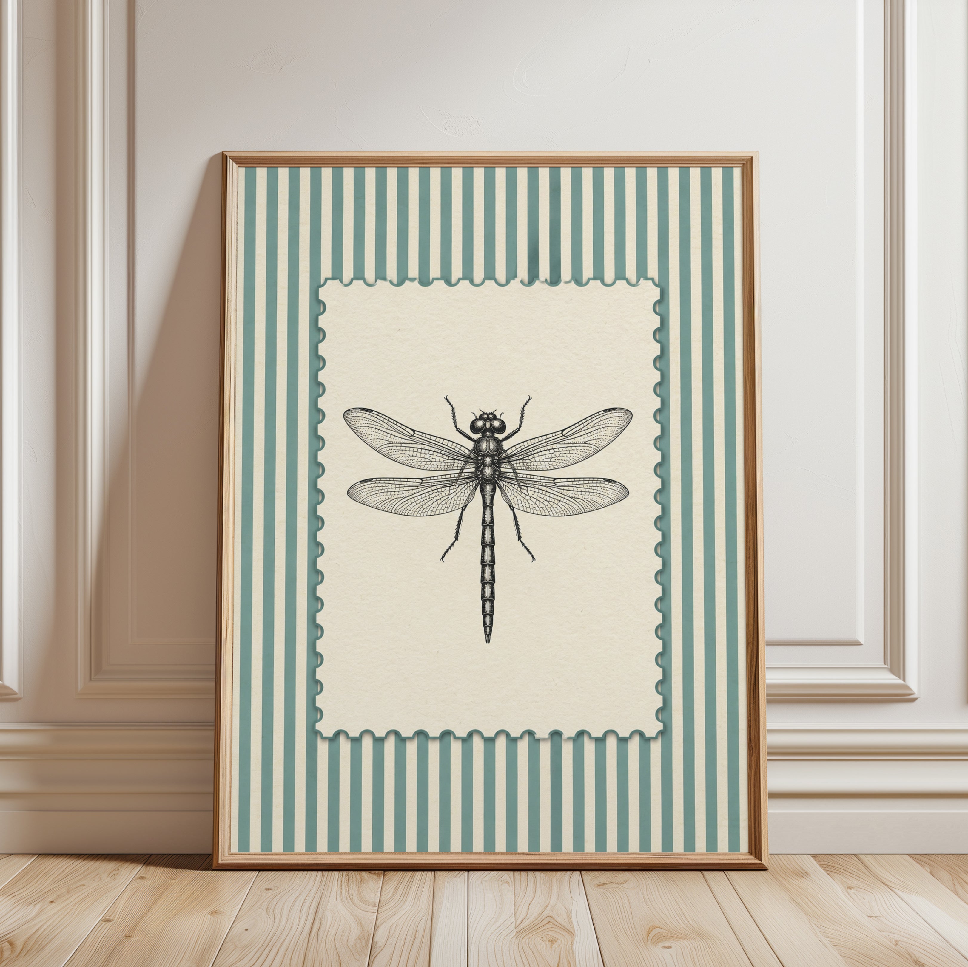 Vintage Dragonfly Print: Natural History Illustration Art - framed detail