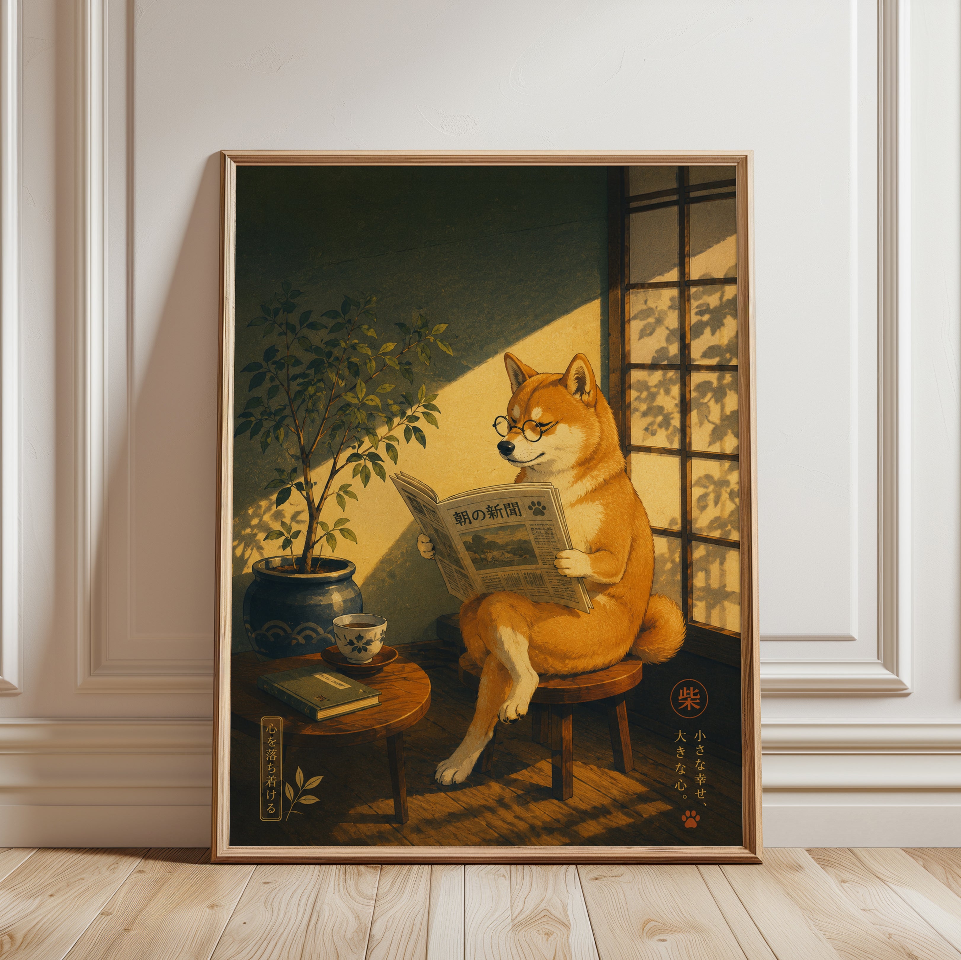 Shiba Inu Wall Art – Japanese Dog Print - framed detail