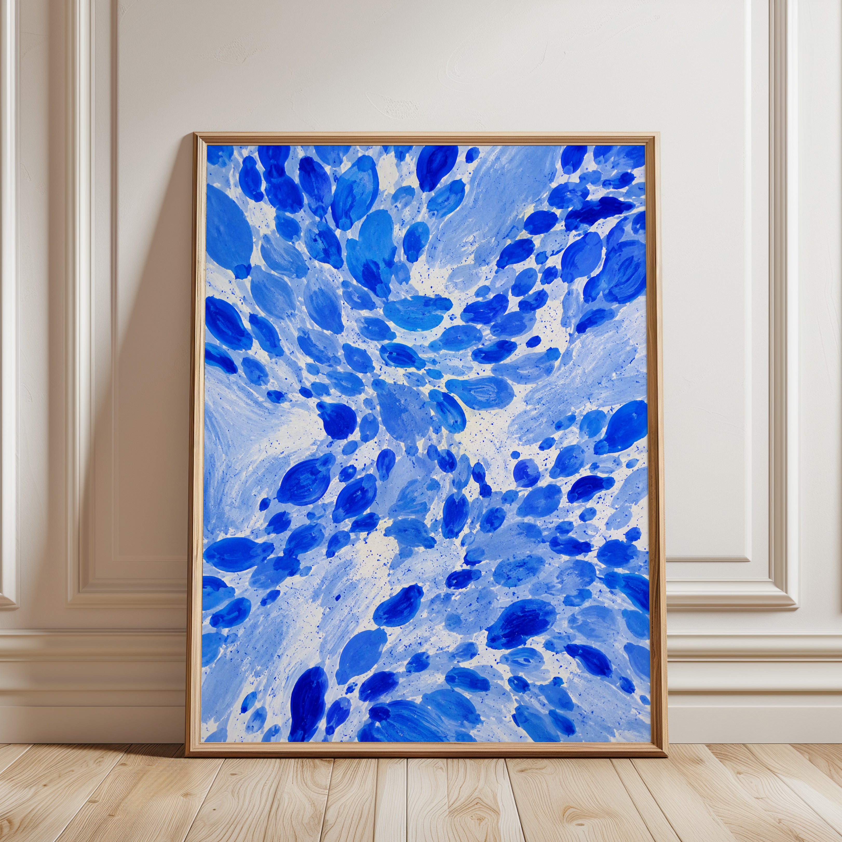 Blue Abstract Wall Art – Fluid Art Print - framed detail