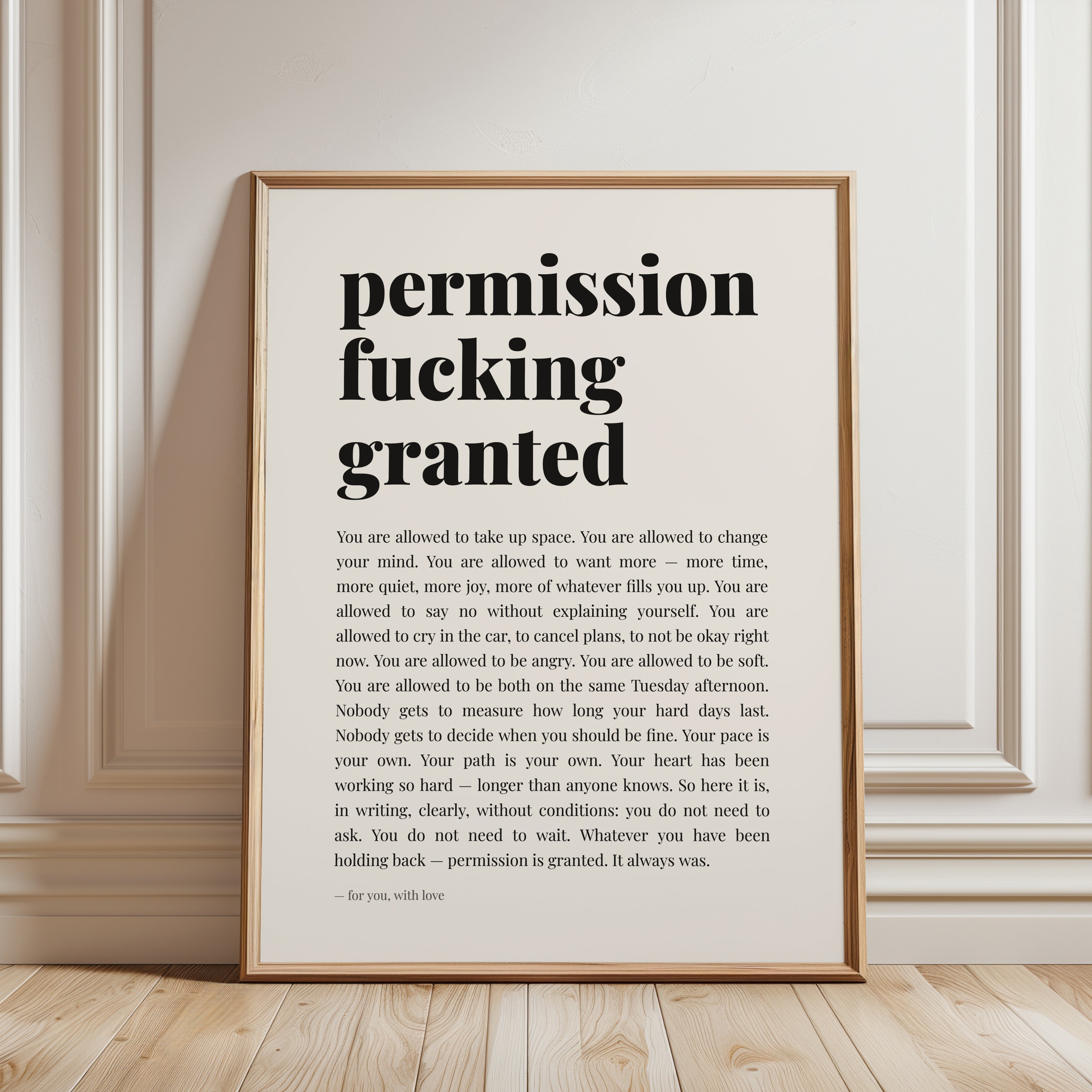Permission Print – Self Love Wall Art - framed detail
