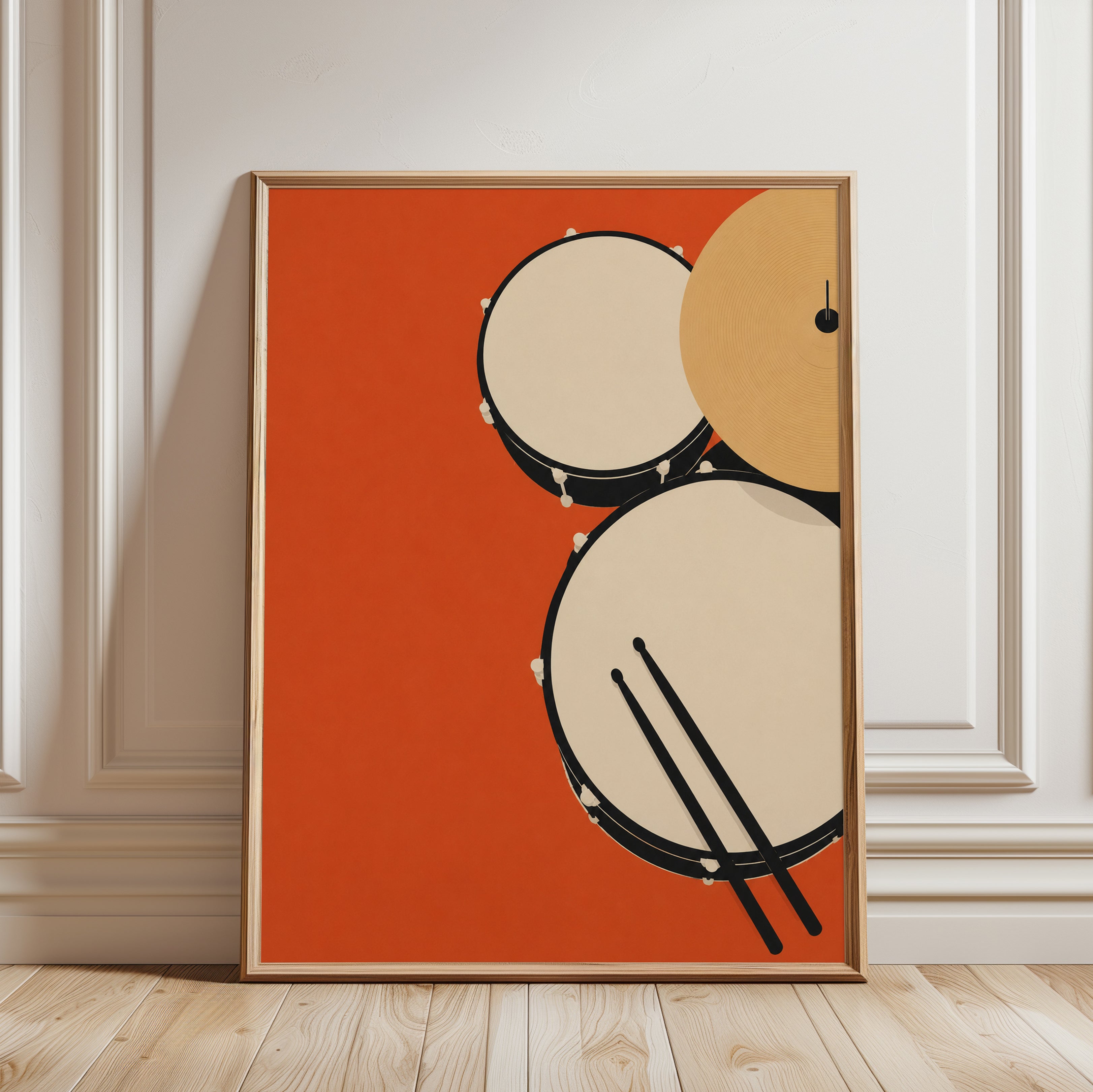Drum Wall Art – Mid Century Music Print - framed detail