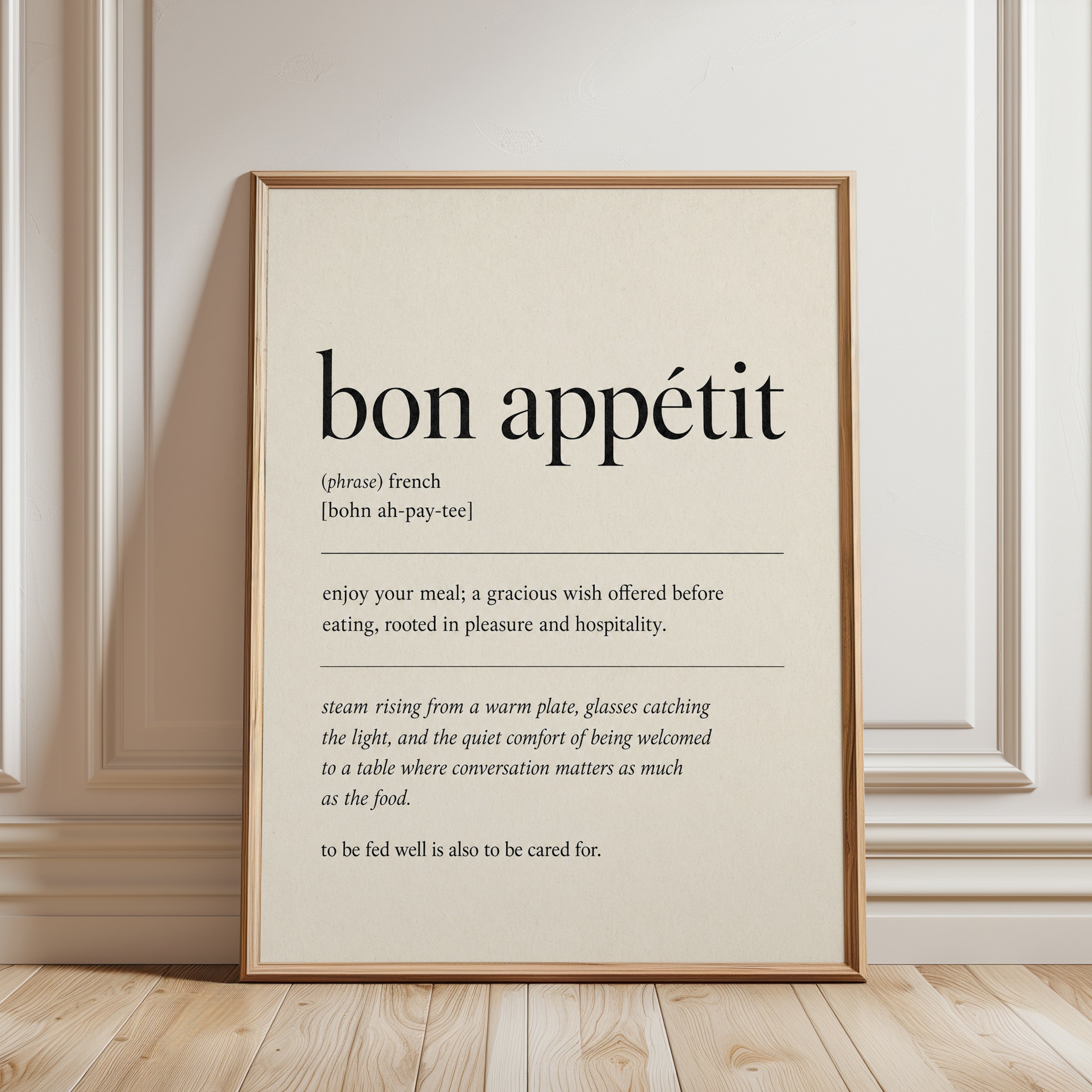 French Kitchen Wall Art: Bon Appétit Typography - framed detail