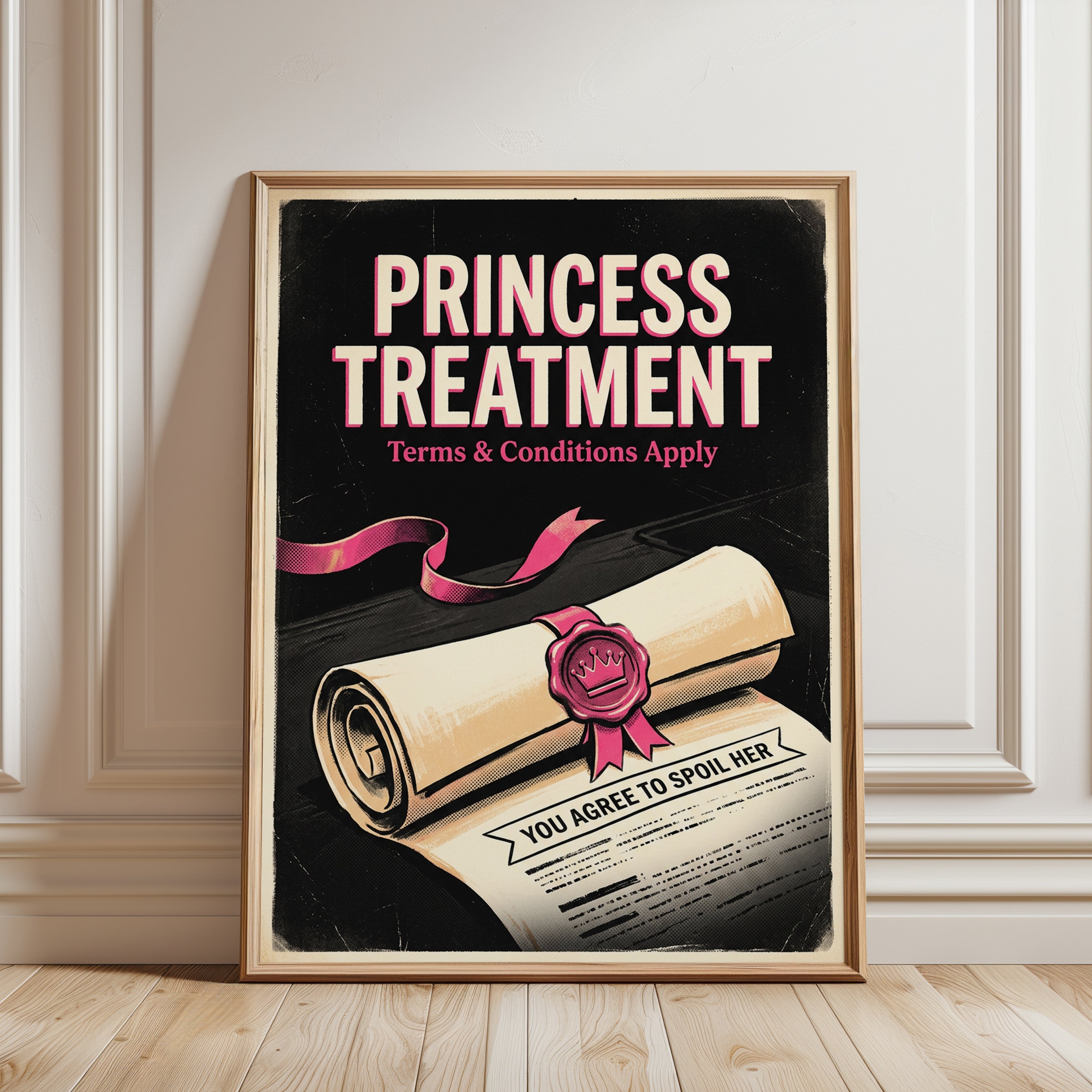 Princess Treatment Contract Poster: Retro Typography Wall Art - framed detail