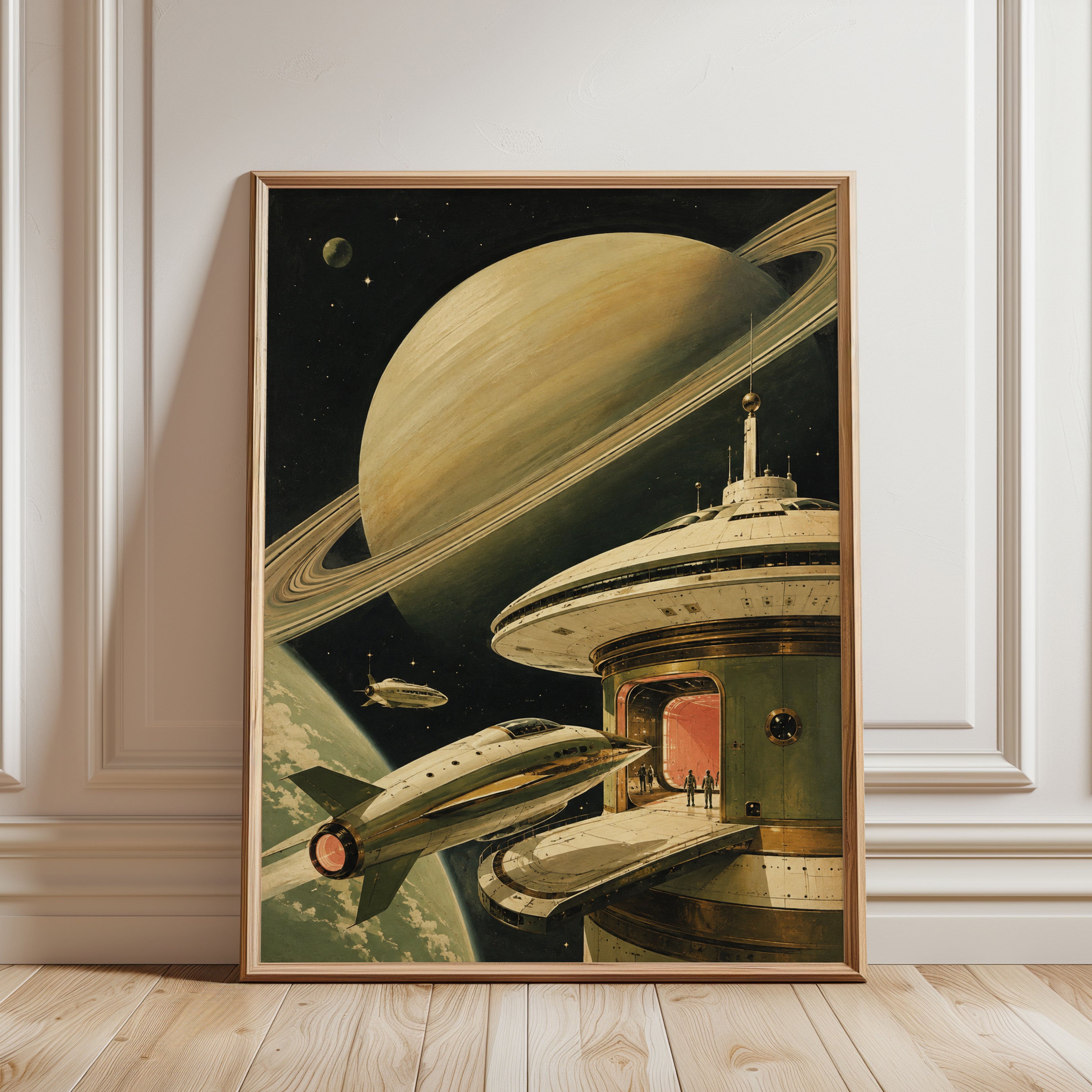 Vintage Space Poster – Retro Saturn Print - framed detail