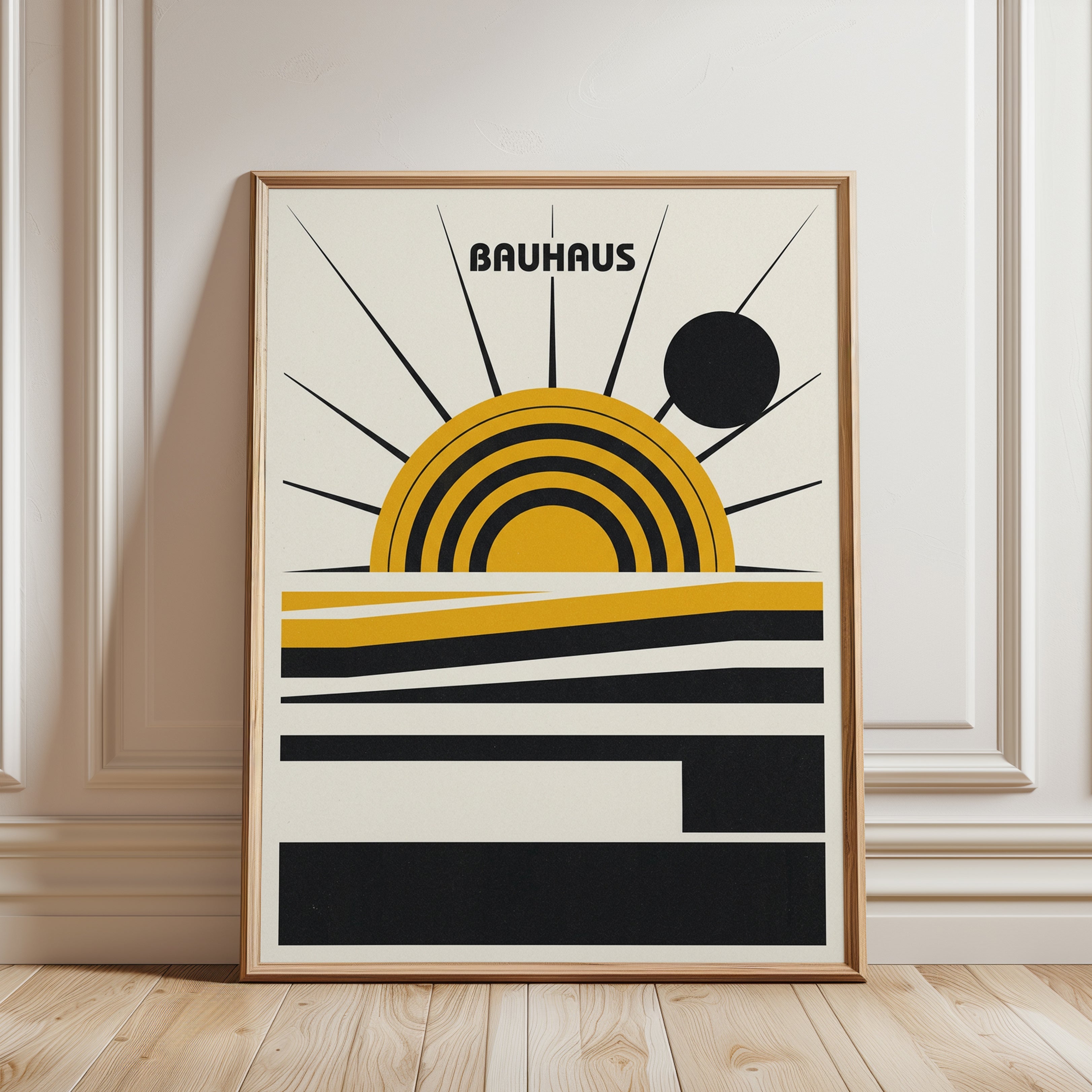 Bauhaus Geometric Sunrise Print - framed detail