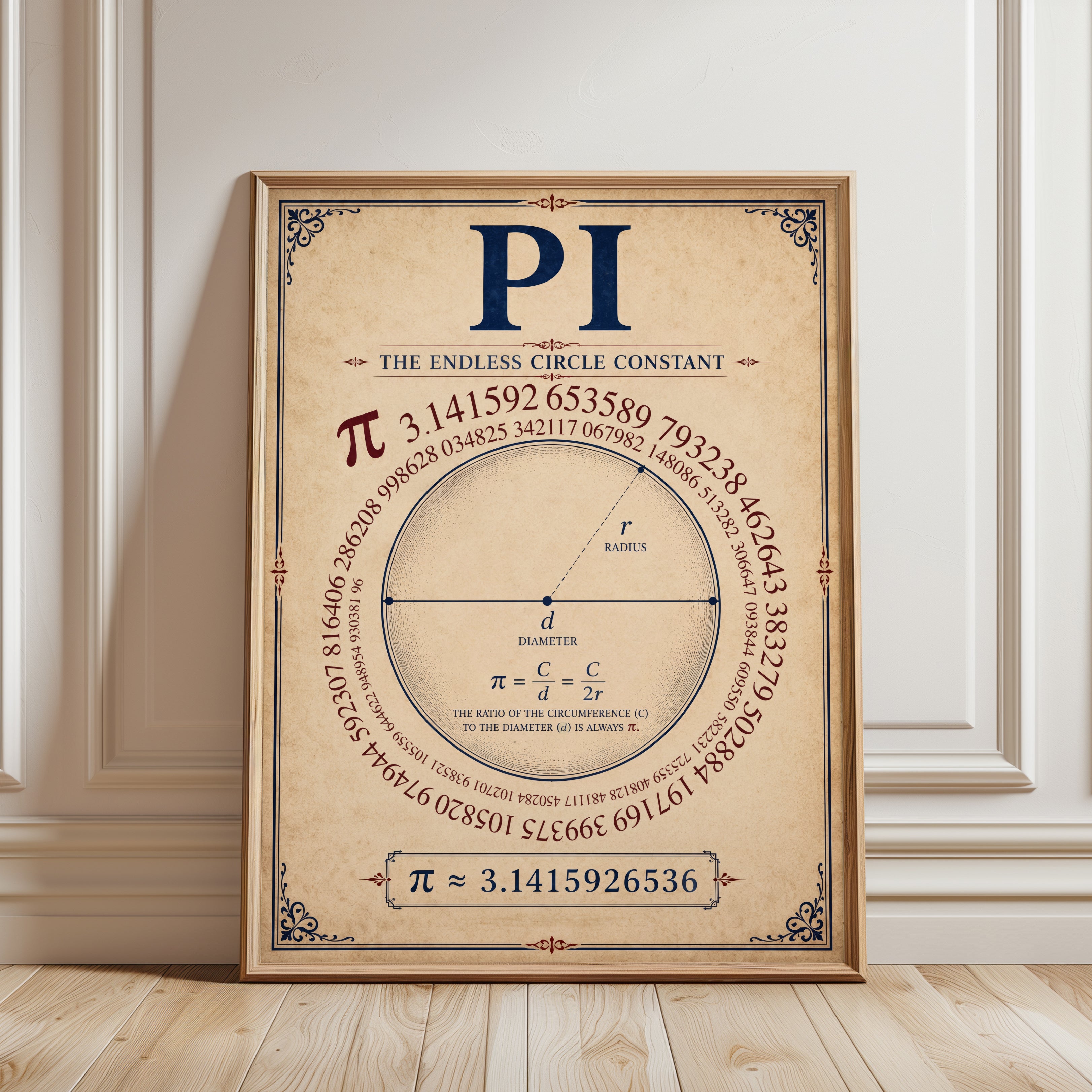 Vintage Pi Print - framed detail