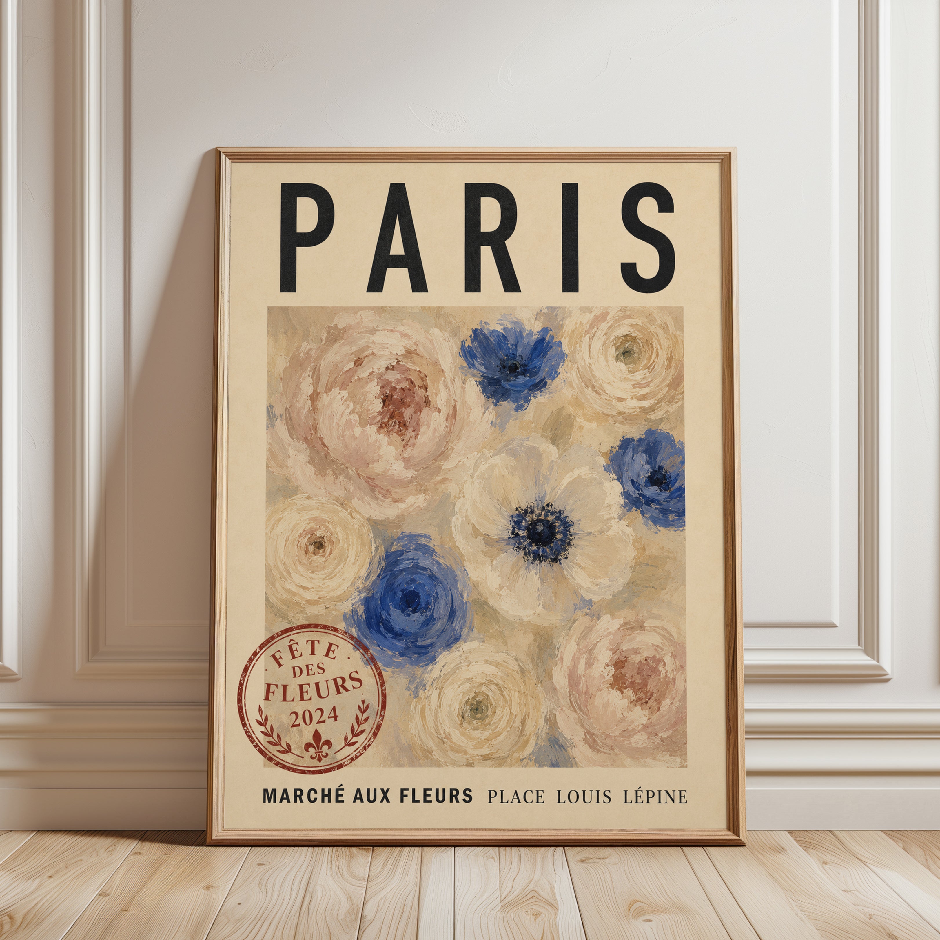 Paris Flower Market Poster: Vintage French Floral Wall Art - framed detail