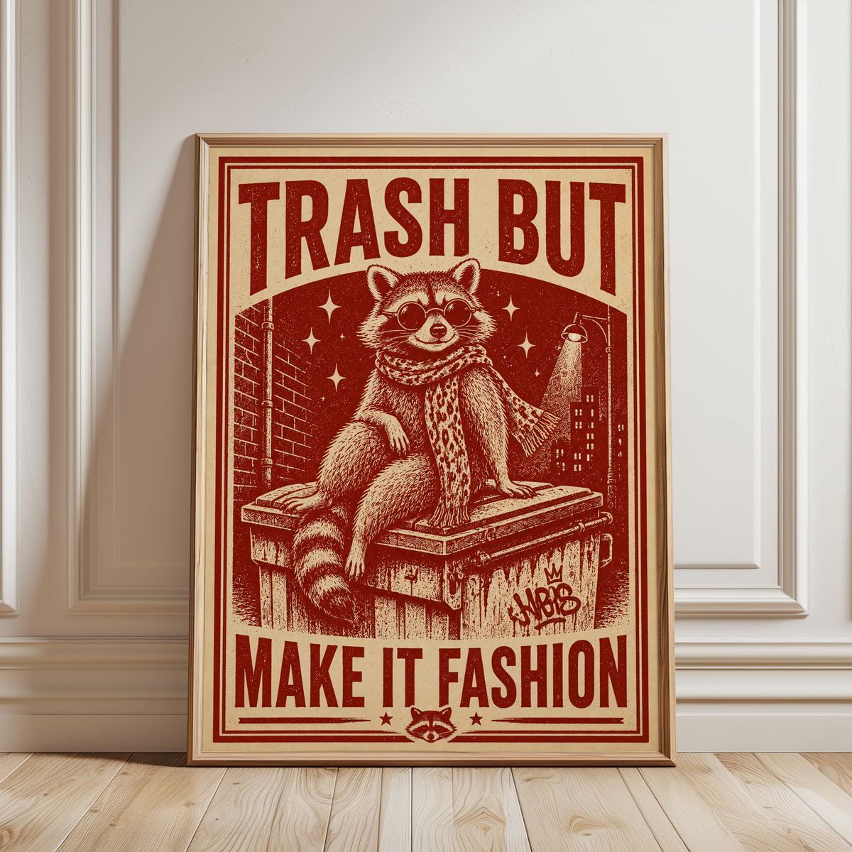 Retro Raccoon Poster Print - framed detail