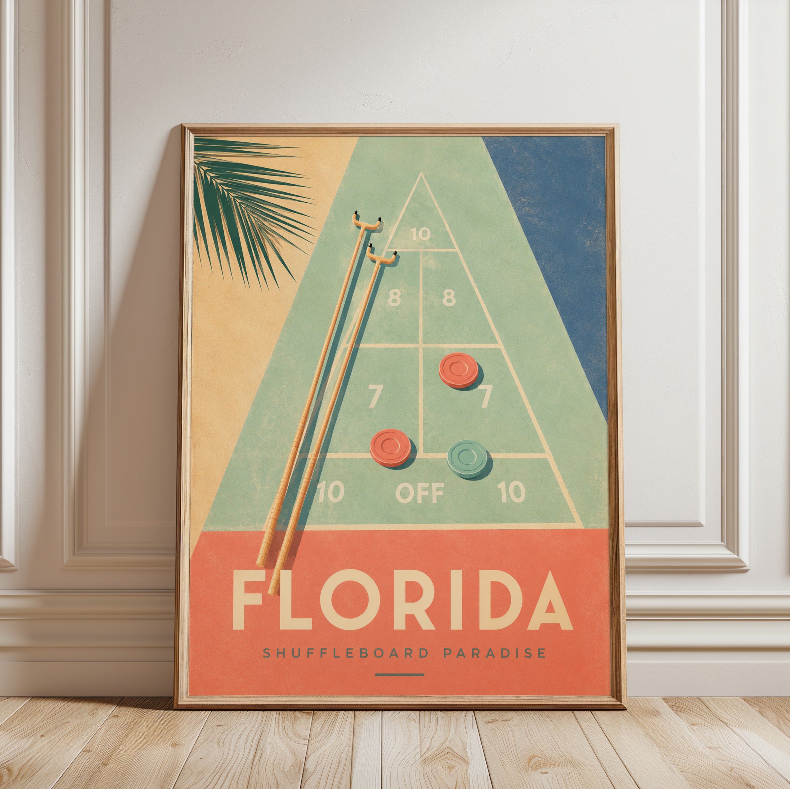 Florida Travel Poster – Shuffleboard Wall Art - framed detail