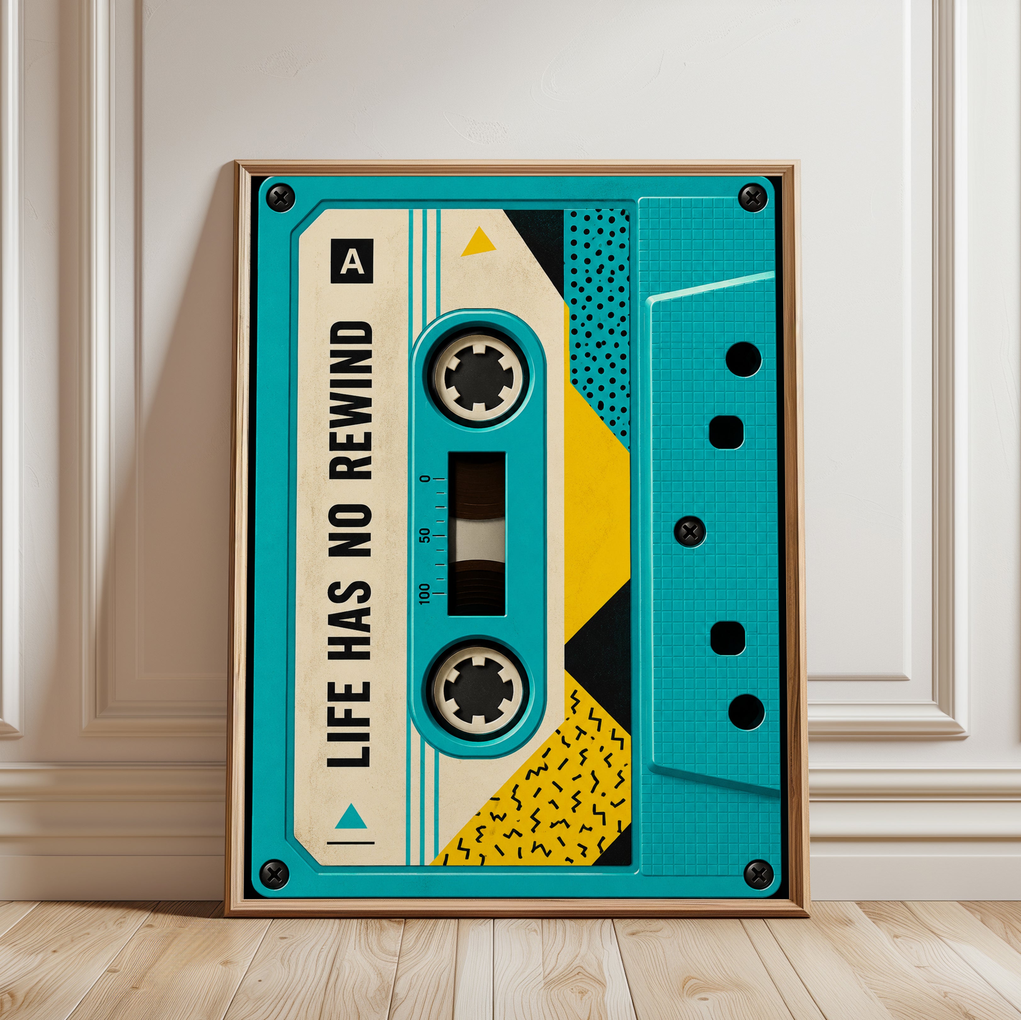 Retro Cassette Tape Print: 80s Nostalgia - framed detail