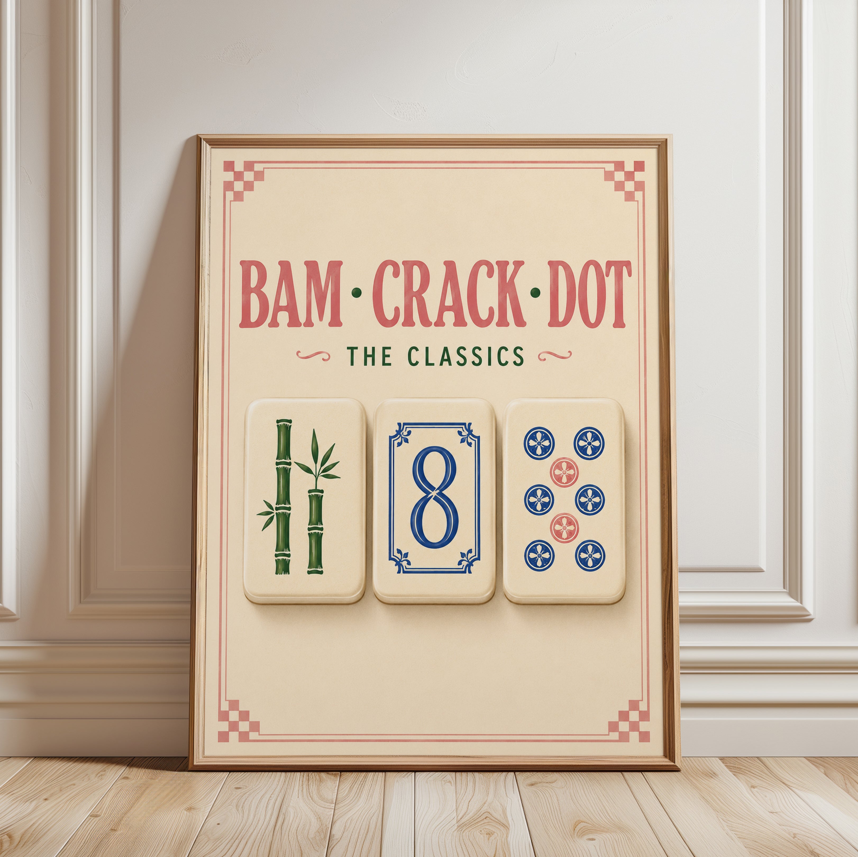 Mahjong Wall Art – Vintage Game Room Decor - framed detail