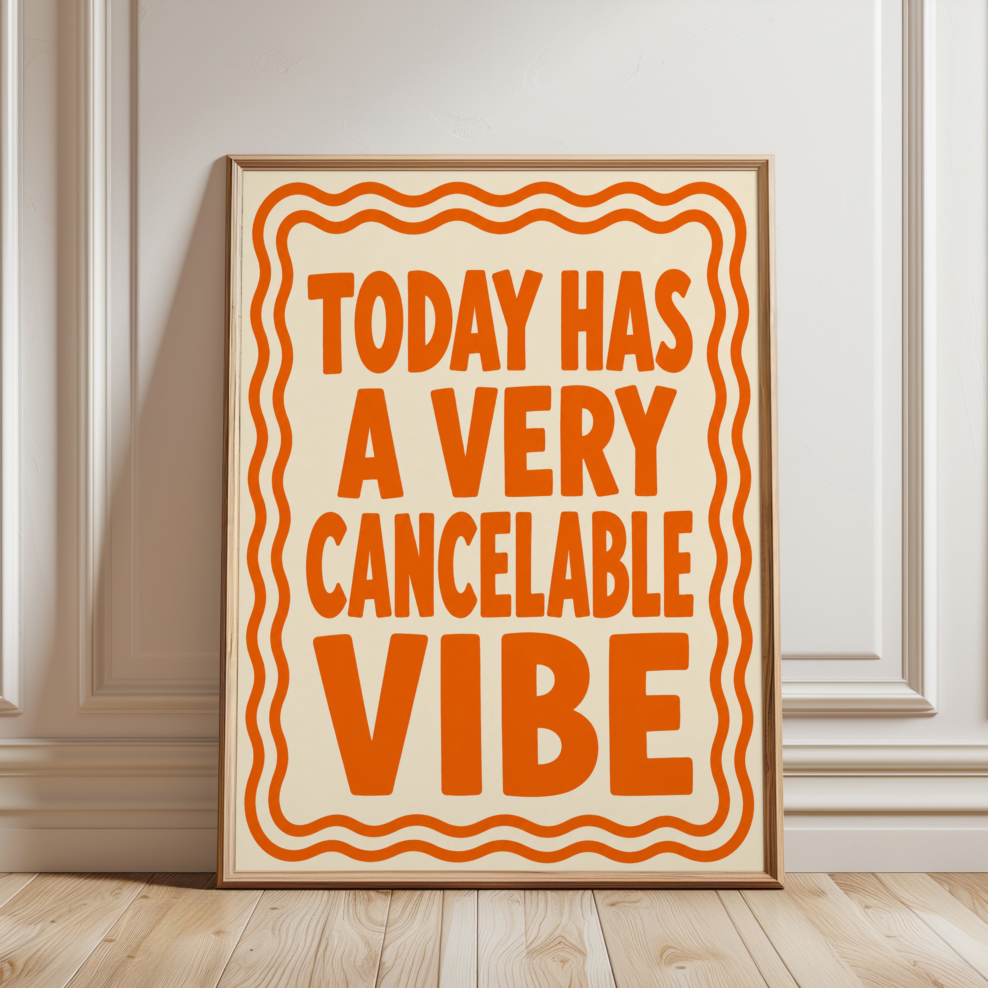 Cancelable Vibe Typography Poster: Retro Orange Text Art - framed detail