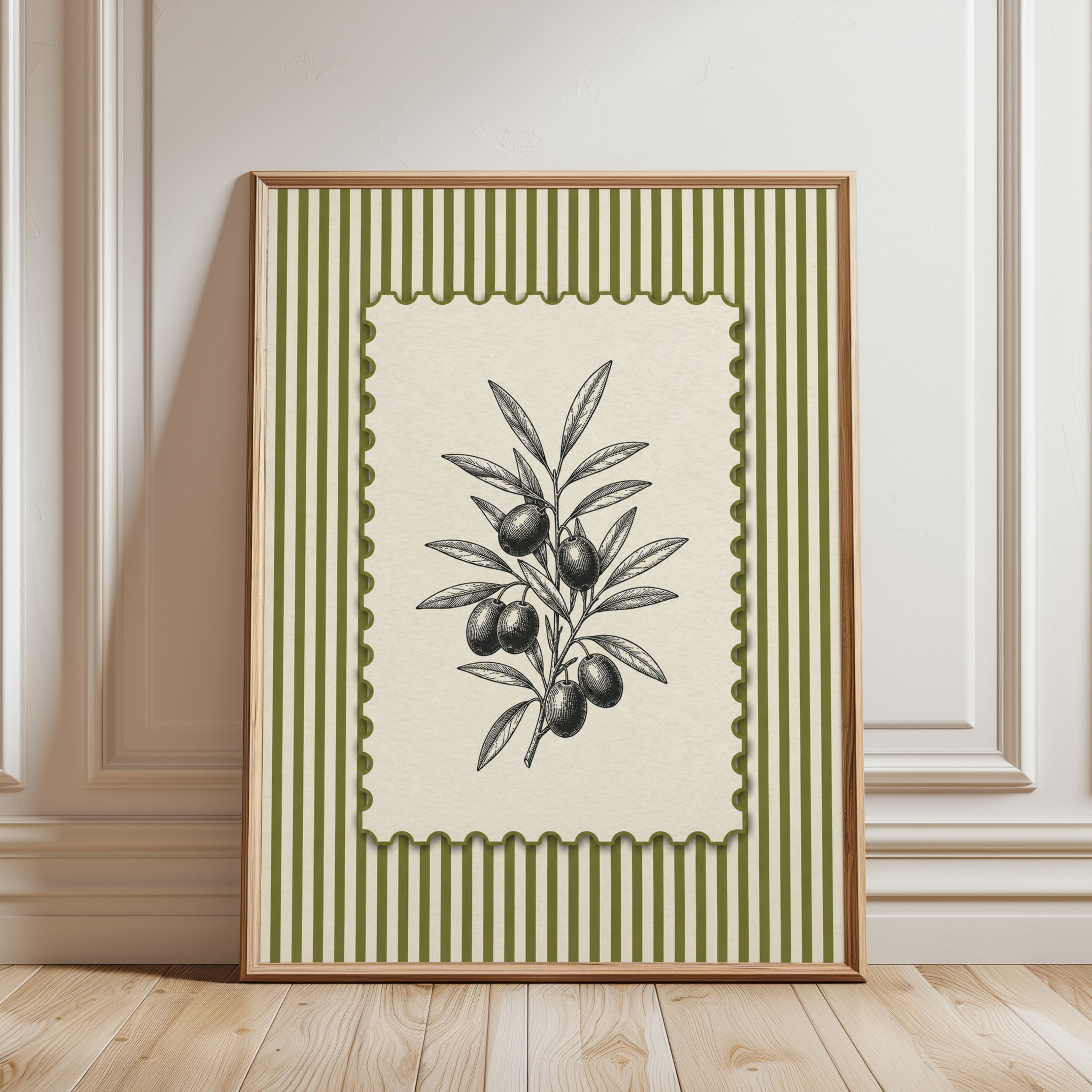 Olive Branch Wall Art – Botanical Kitchen Print - framed detail