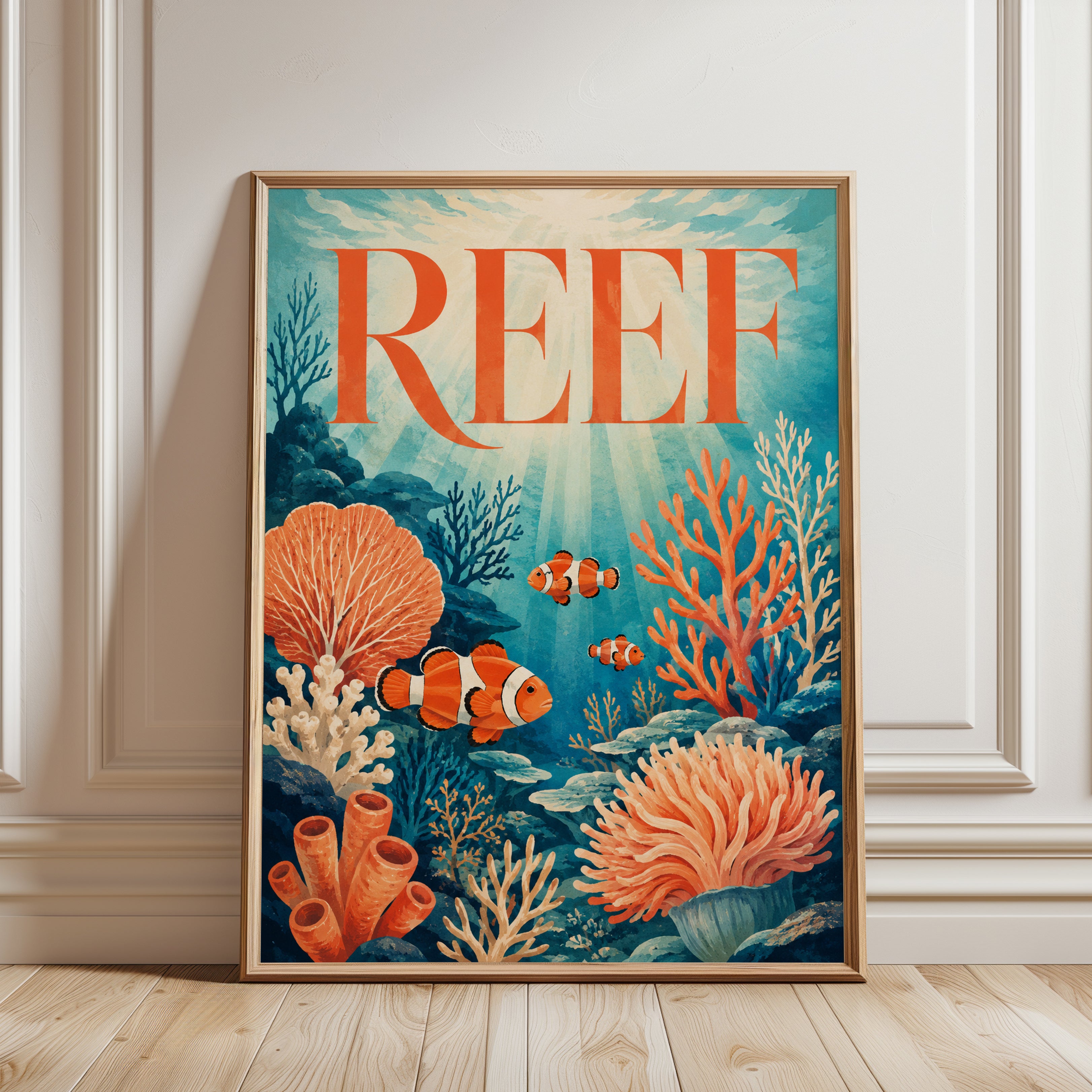 Coral Reef Wall Art – Ocean Typography Print - framed detail